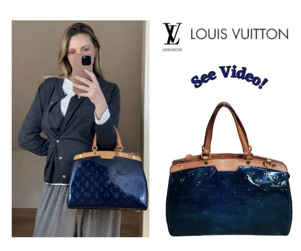 🦋⚜️ Louis Vuitton LV Monogram Vernis Brea MM Satchel Handbag Bleu Nuit w/COA⚜️