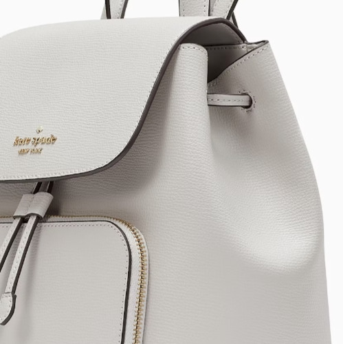 Kate Spade Kristi Medium Flap Backpack Cement Gray Leather Bag KA695 NWT $379