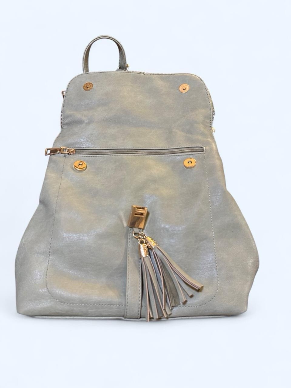 Miztique Gray Backpack Purse, Tassel Zip, Gold Hardware, Detachable Strap