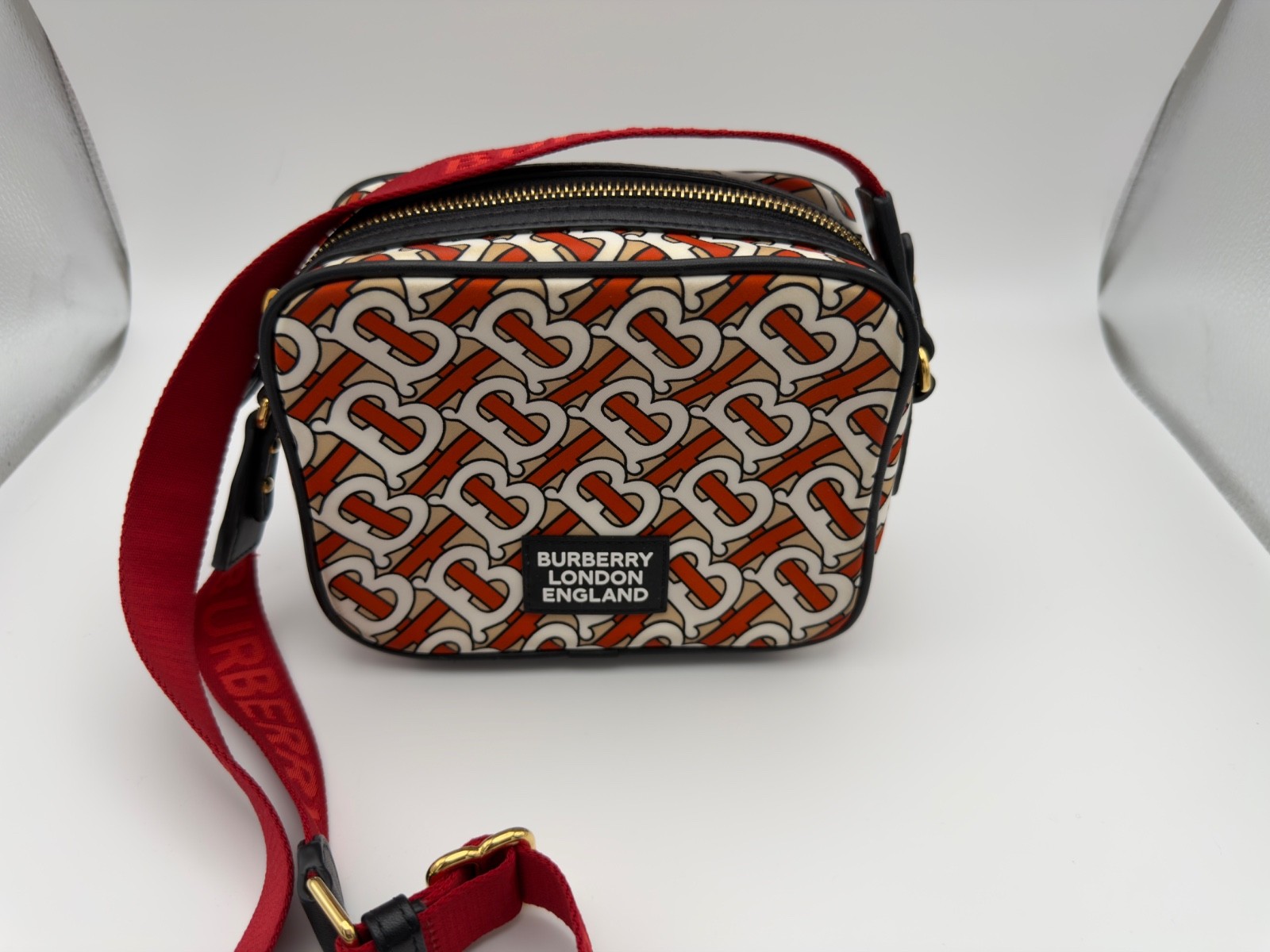 Authentic Burberry Logo Print Canvas Small Camera Bag COA