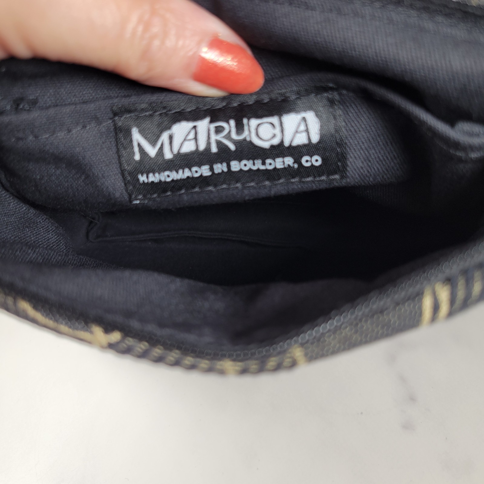 Gray Circle Print 6.5X9.5″ MARUCA Boulder CO Handmade Mini Purse Bag Strap New