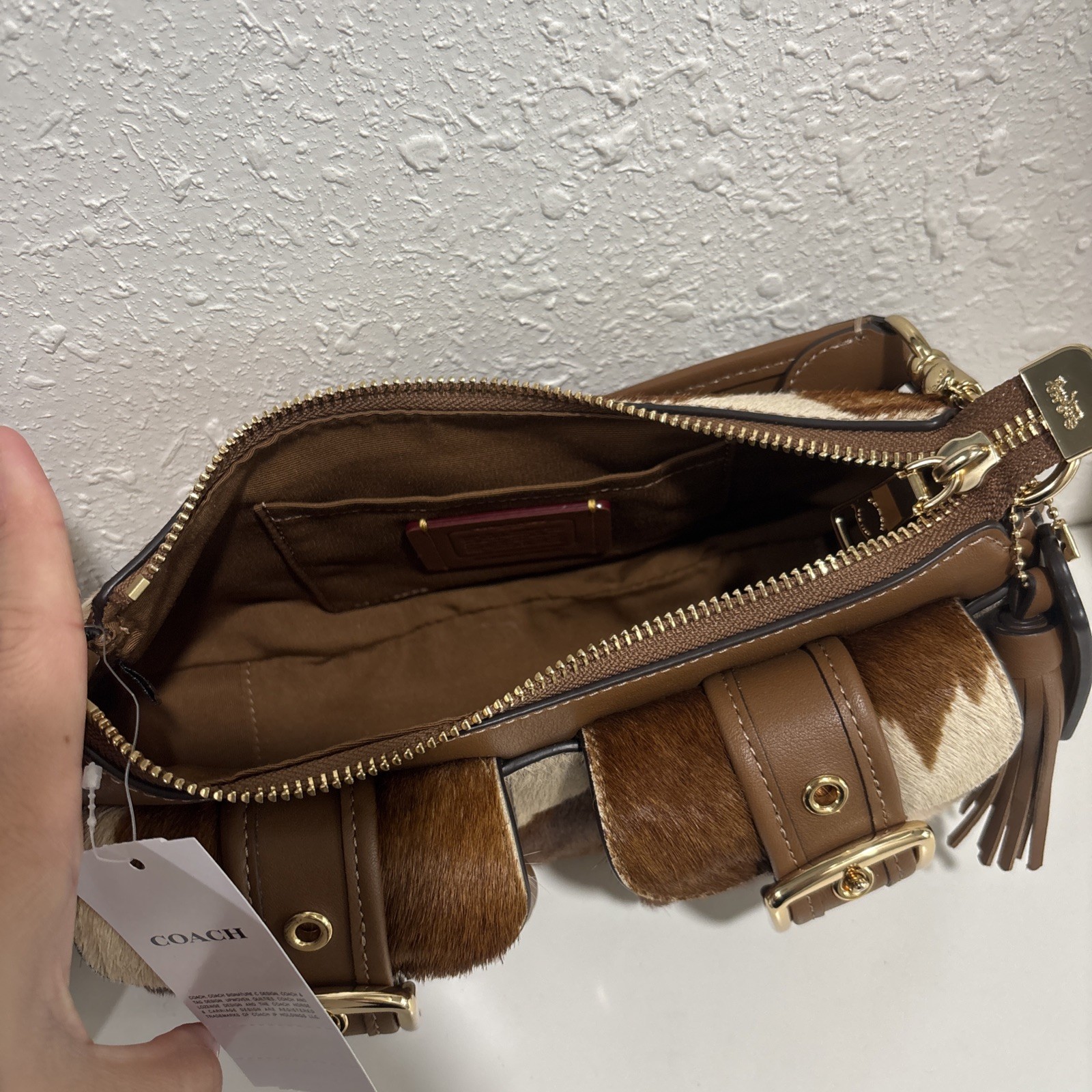 Coach Ashton Shoulder Bag In Haircalf With Cow Print Gold/Cow Multi CDW47 NWT