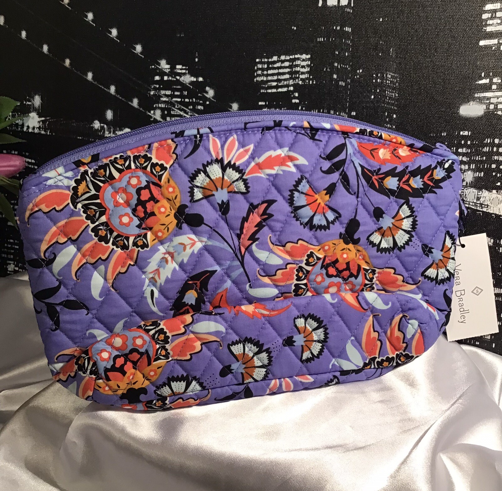 Vera Bradley Grand Travel Quilted Large Cosmetic Bag MURAL GARDEN NEW W/TAGS