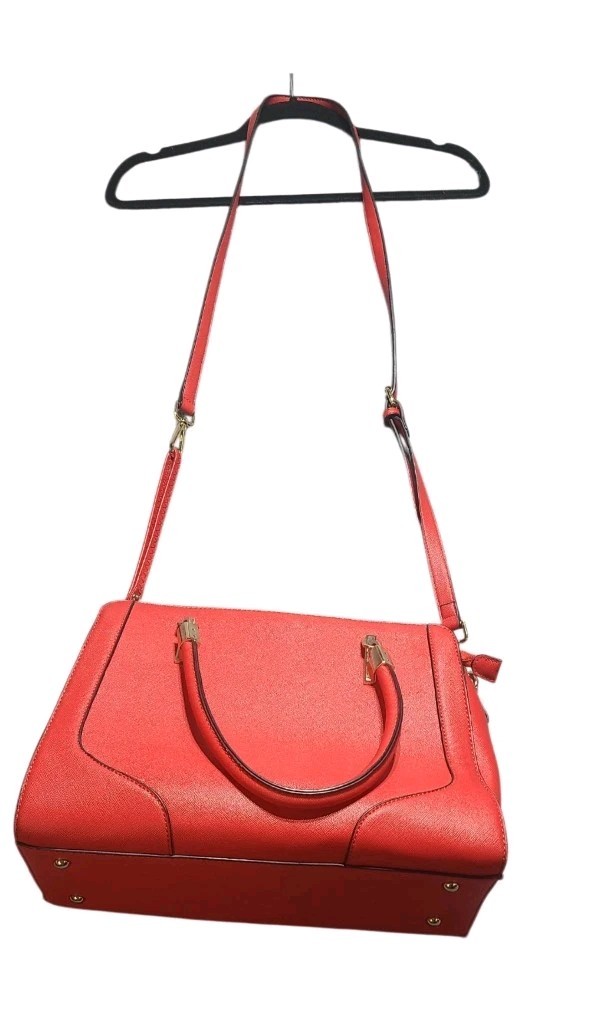 Red Purse With Gold Tones And Shoulder Strap