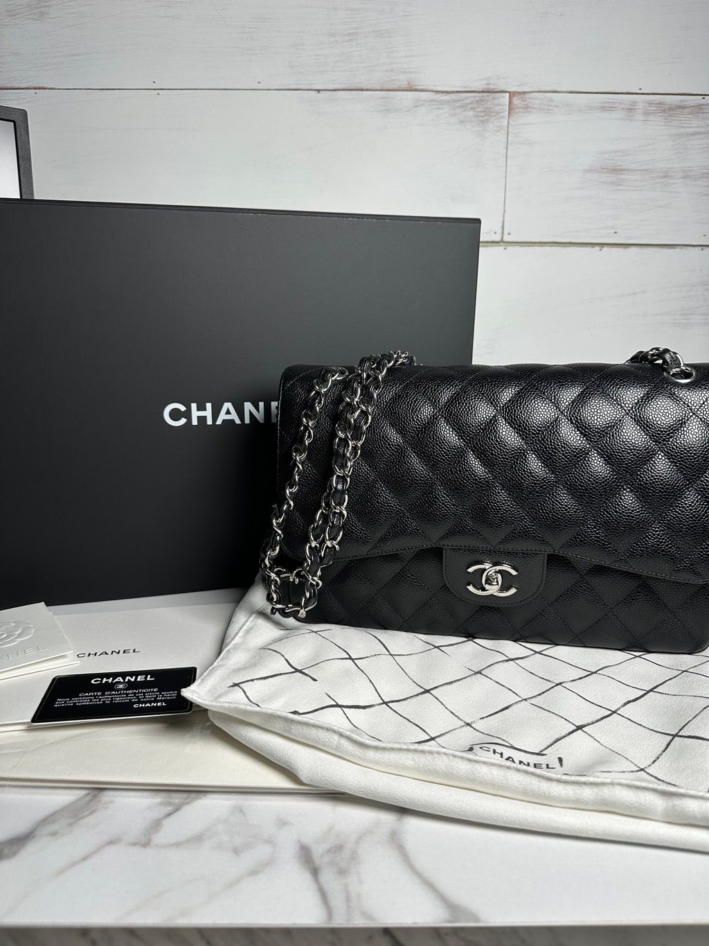 $12,600 MSRP Chanel Classic Double Flap Caviar SHW