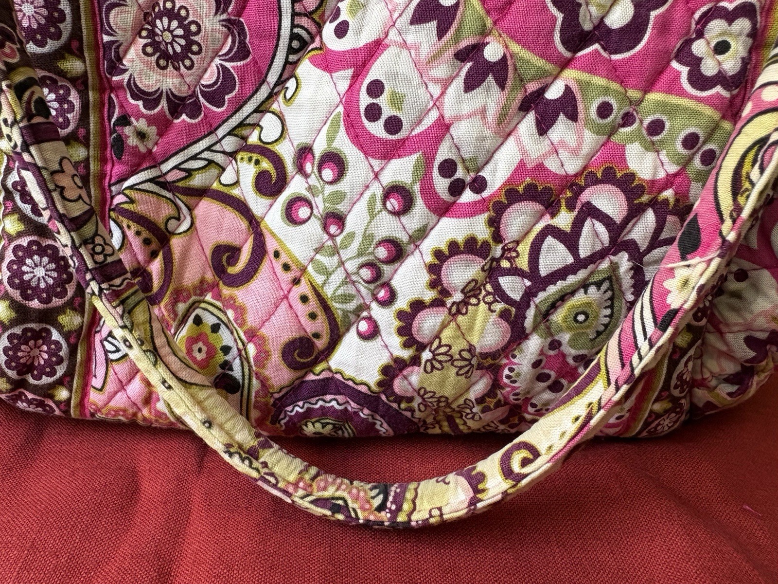 Vera Bradley Very Berry Paisley Shoulder Tote Bag Rolled Handles Snap Closure