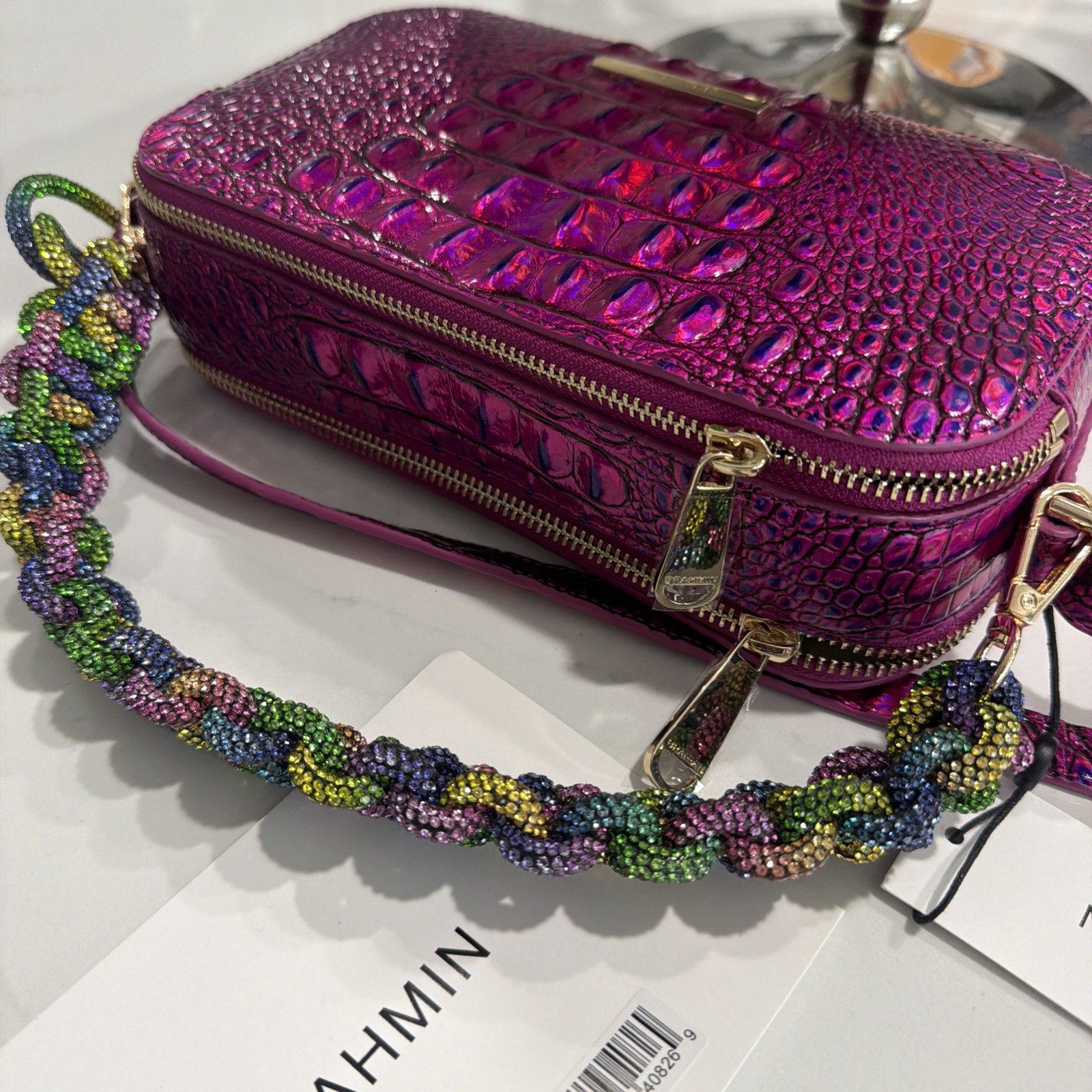 Brahmin Purse Danica Messenger Violet Melbourne W Upgraded Crystal Strap
