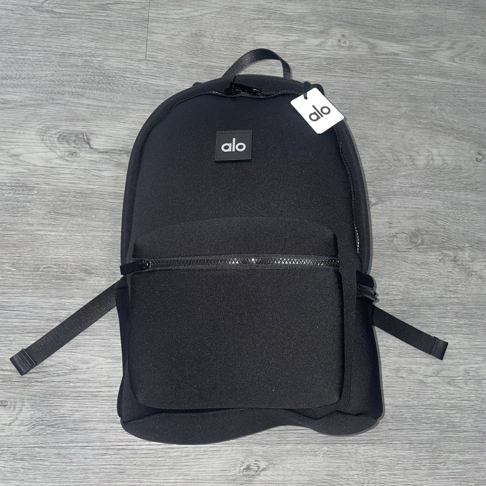 Alo Yoga Stow Backpack Black Neoprene Bag Gym School Women Men NWT New