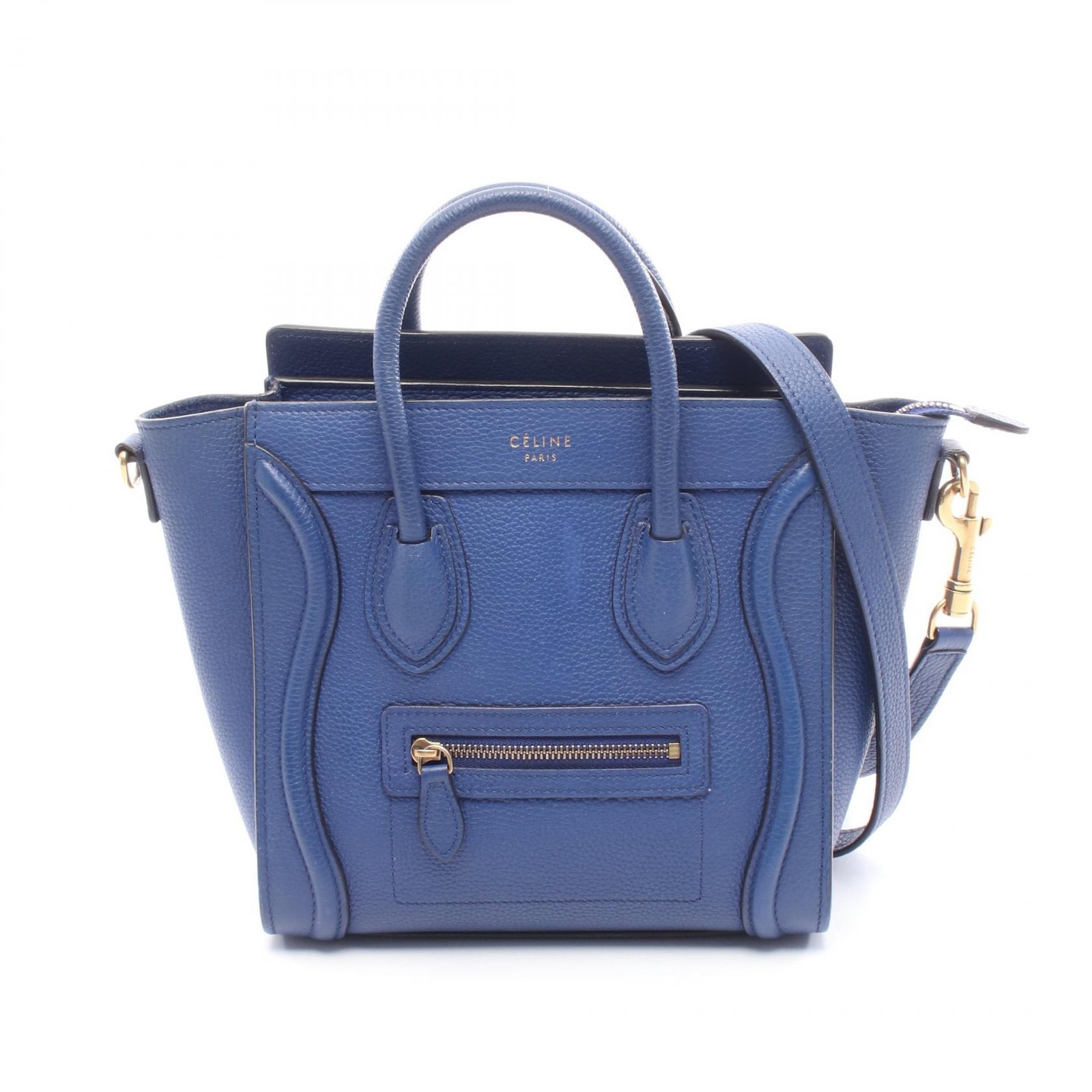 CELINE Luggage Nano Shopper Shoulder Crossbody Handbag leather Blue Used Women