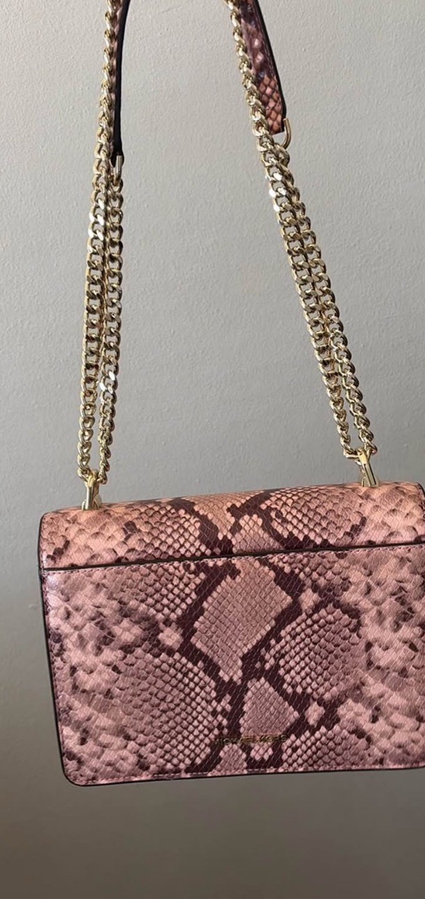 Michael Kors Pink Snake Crossbody Bag with Gold Chain Strap