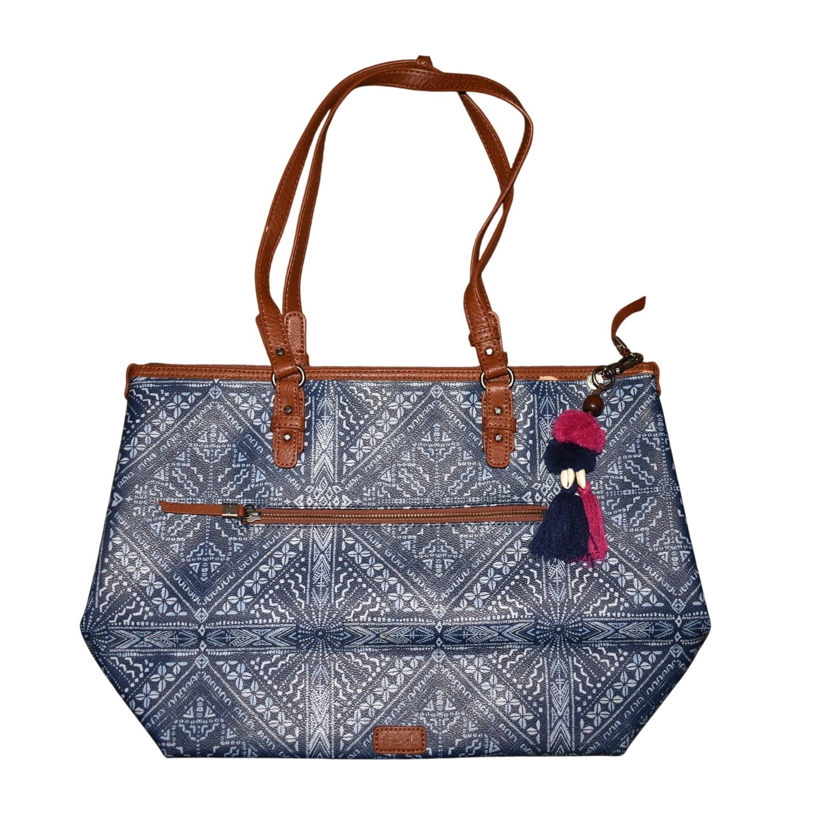 THE SAK $119 Faux Leather Pacifica Tote Blue Mojave Print Tassel Accent
