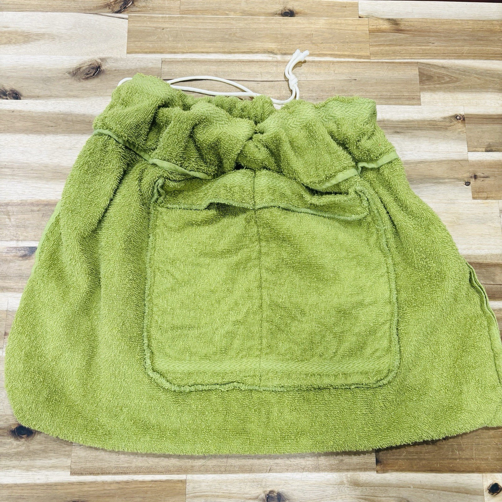 Terry Cloth Towel Home Made Tote Beach Drawstring Bag Vintage 80s 90s Green