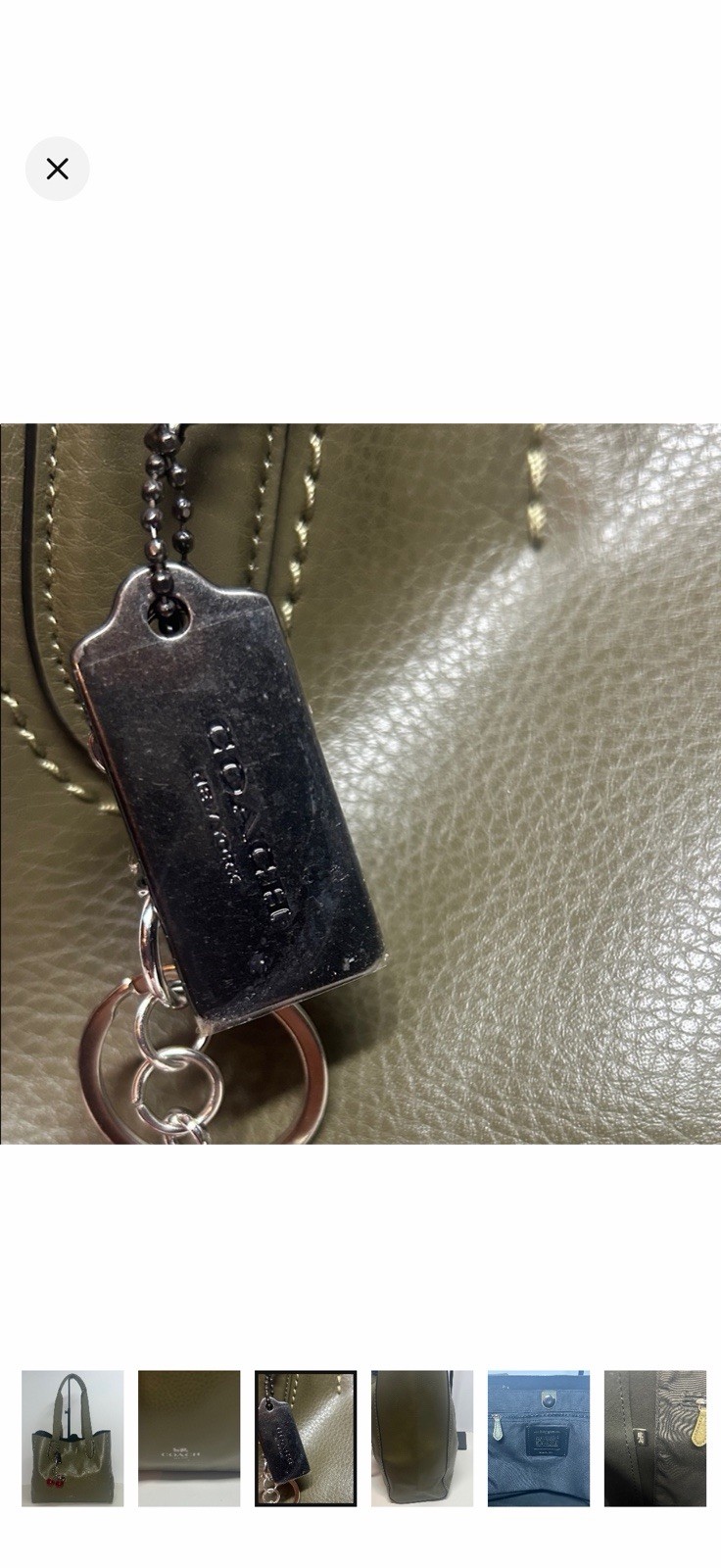 Coach Green Pebbled Tote Bag Magnetic Closure Silver Hardware Cherry Charm