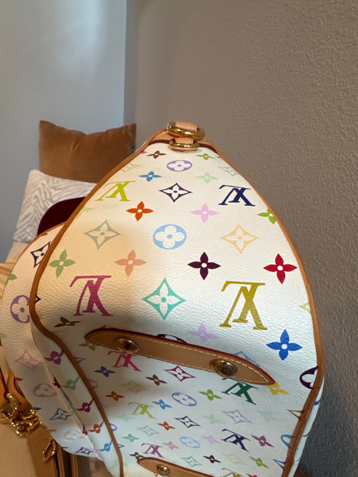 Louis Vuitton Takashi Murakami Monogram Multicolore White Rita Handbag w/ Straps