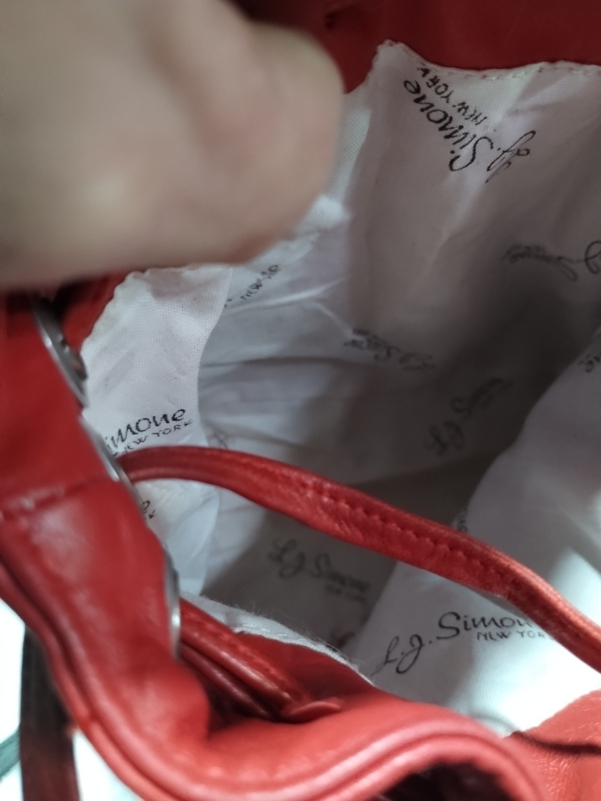 L.J. Simone Red Leather Bucket Bag Soft Shell