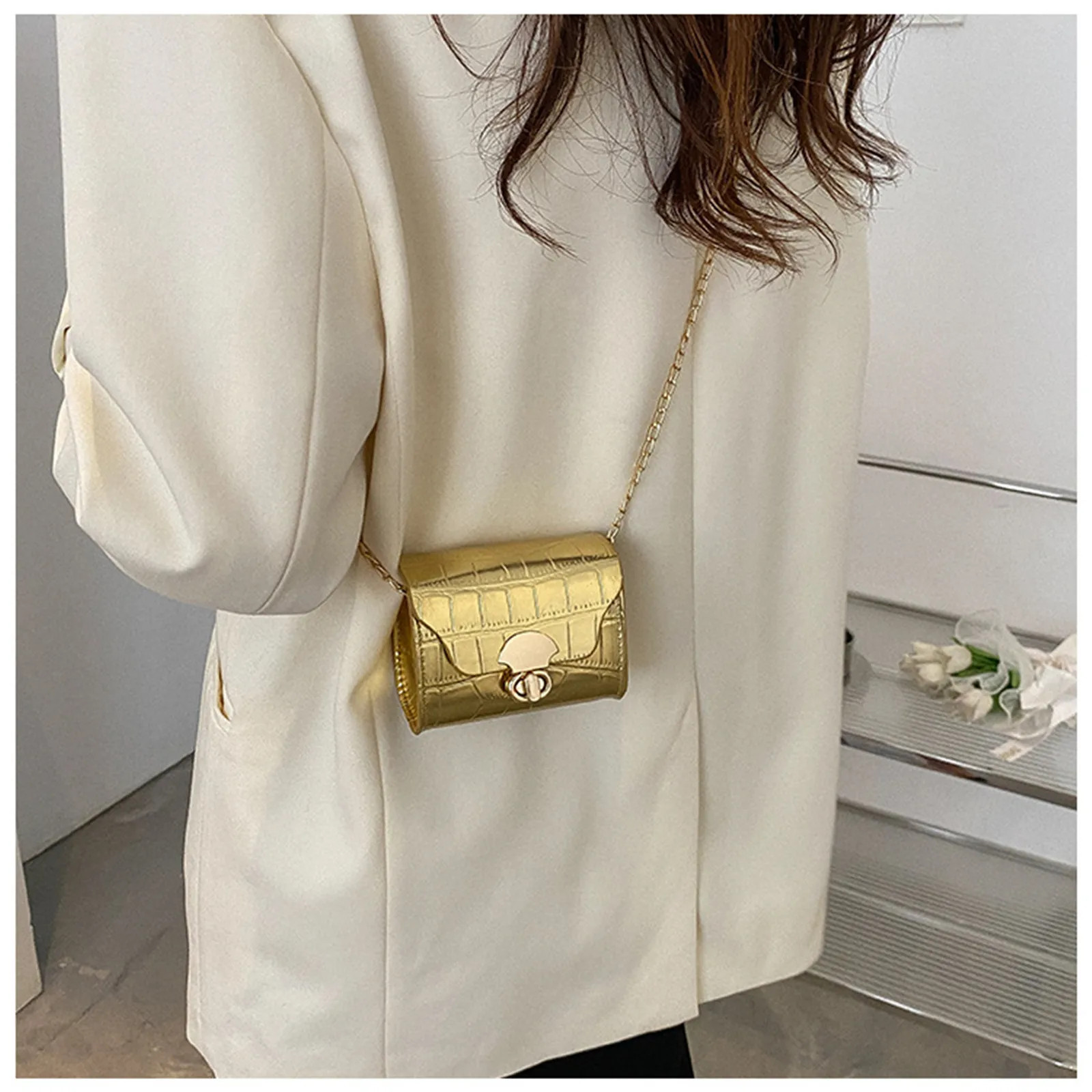 Korean Style Leather Bright Surface Shoulder Bag Chain Mini Crossbody Bag