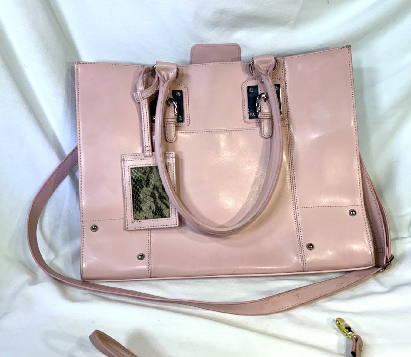 Wilson’s Leather large Pink Tote Leather Bag Approx. 15″ In Width 12″ 2 straps