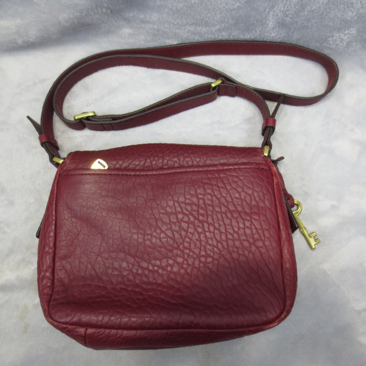 Fossil Peyton Crossbody Purse Wine Pebbled Leather Double Flap Retro Saddle Bag