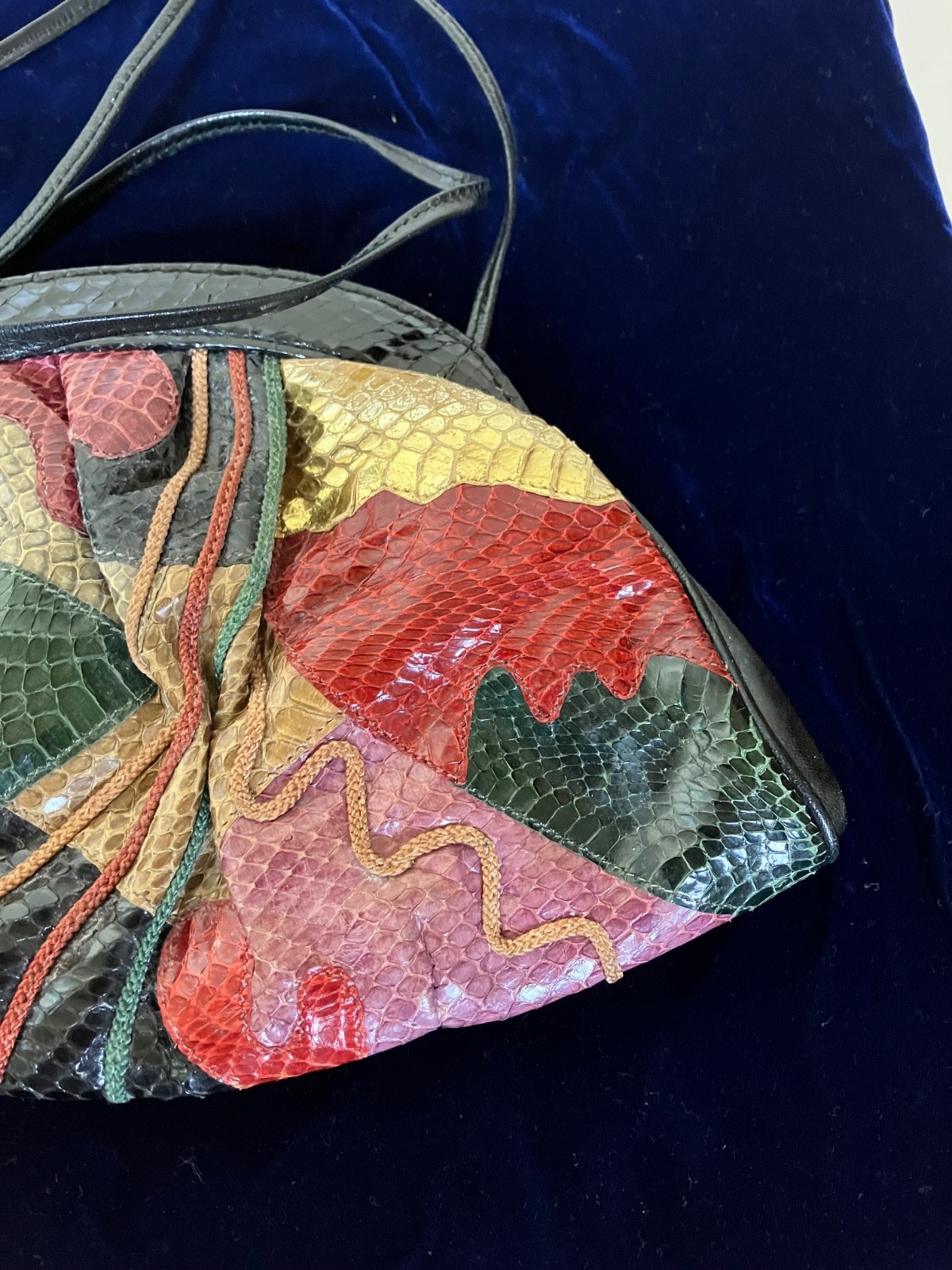 Vtg 80s Multi Color Patchwork Genuine Leather Crossbody Bag Made in USA Clutch