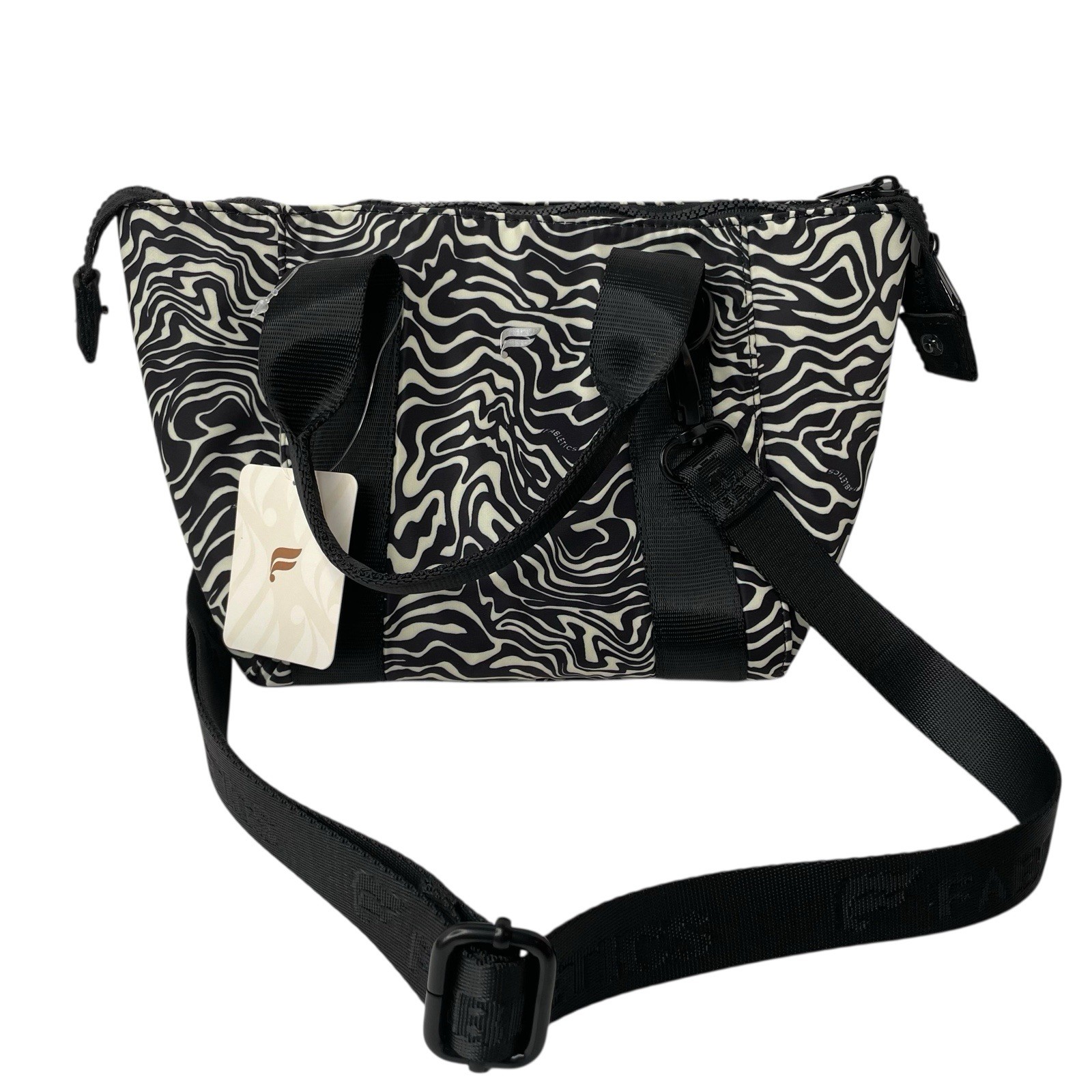 Fabletics Mini Grip Duffle Marbled Zebra Print Black Off White Gym Bag