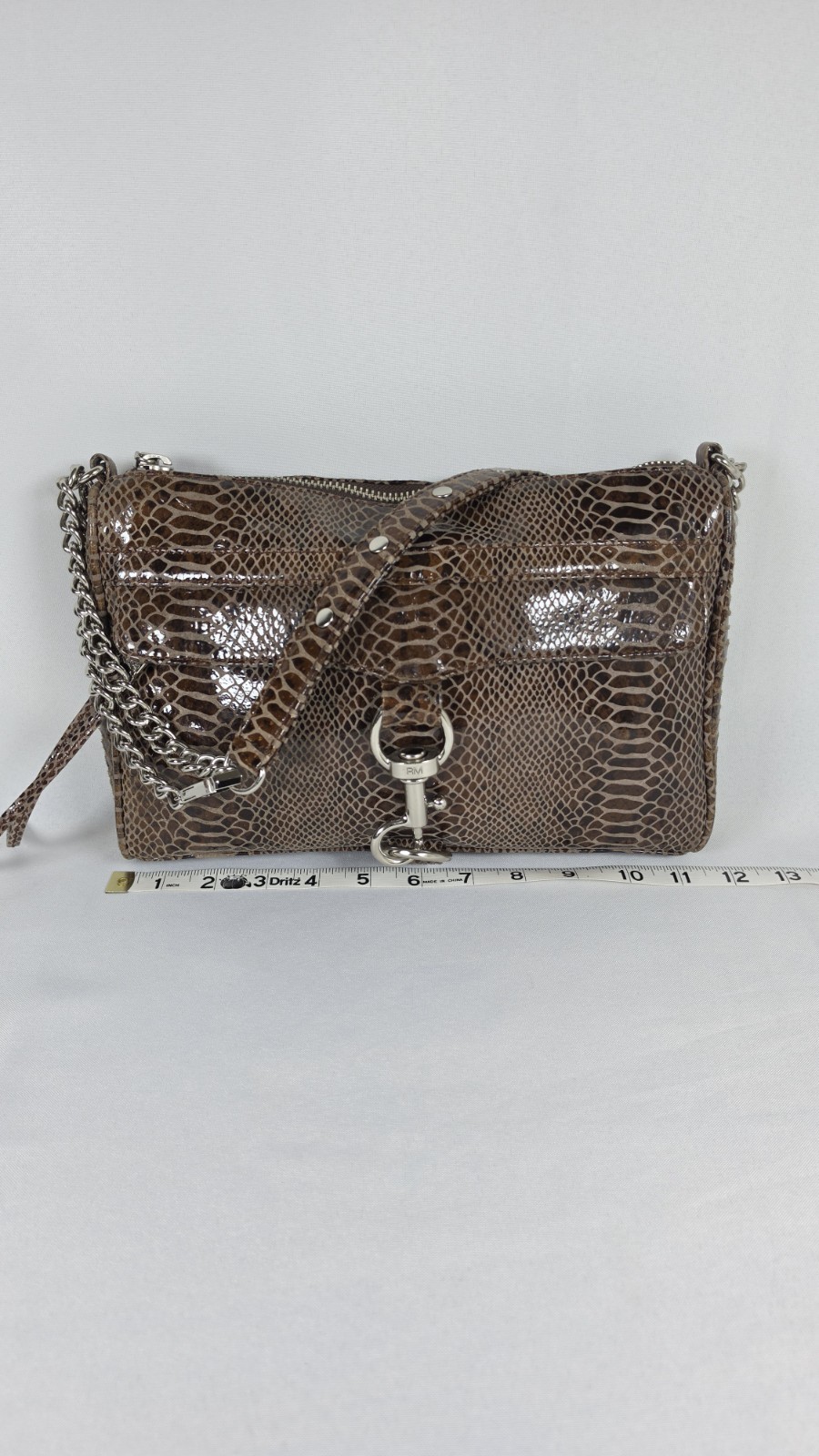 Rebecca Minkoff Mini M.A.C. Crossbody Bag Brown Snakeskin Embossed Leather