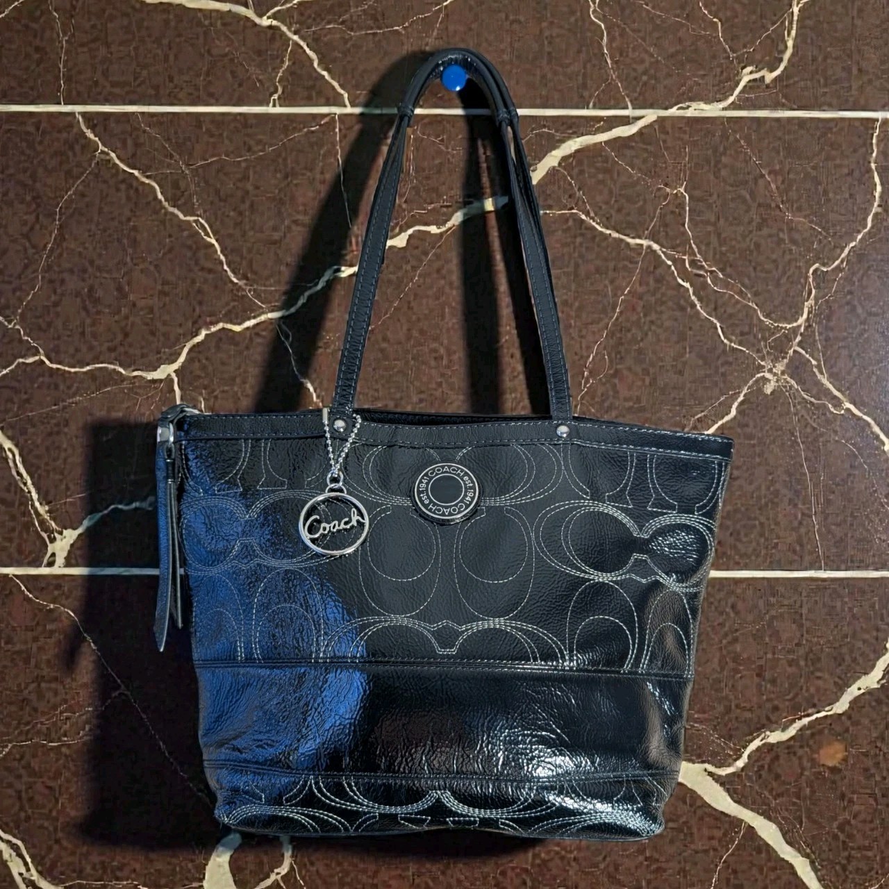 Coach Signature Stitch Black Patent Leather Bag F19198 From Storage Never Worn
