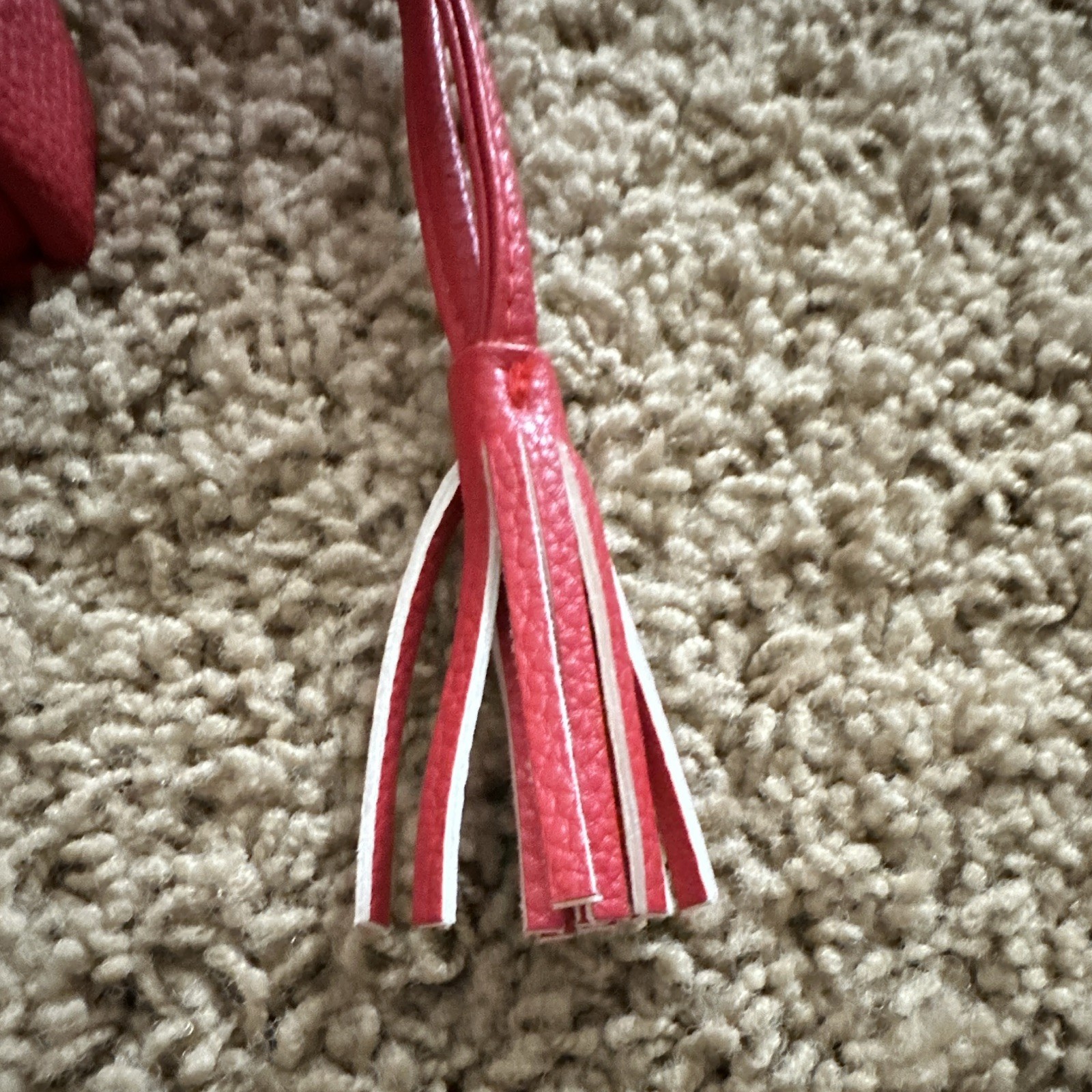 Tanger Outlets Red Pink Drawstring Bucket Bag with Tassel Accent for Women