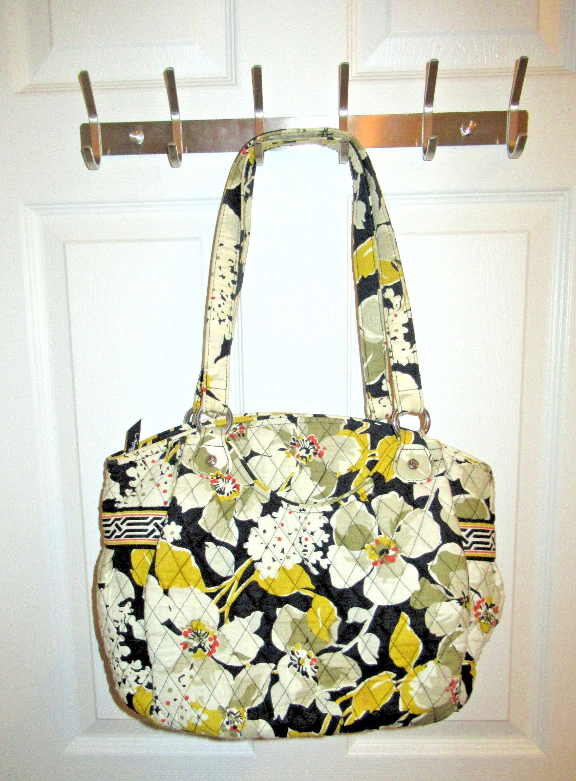 Vera Bradley Dogwood Tote Shoulder Bag Open Top Floral Yellow & Black Pockets