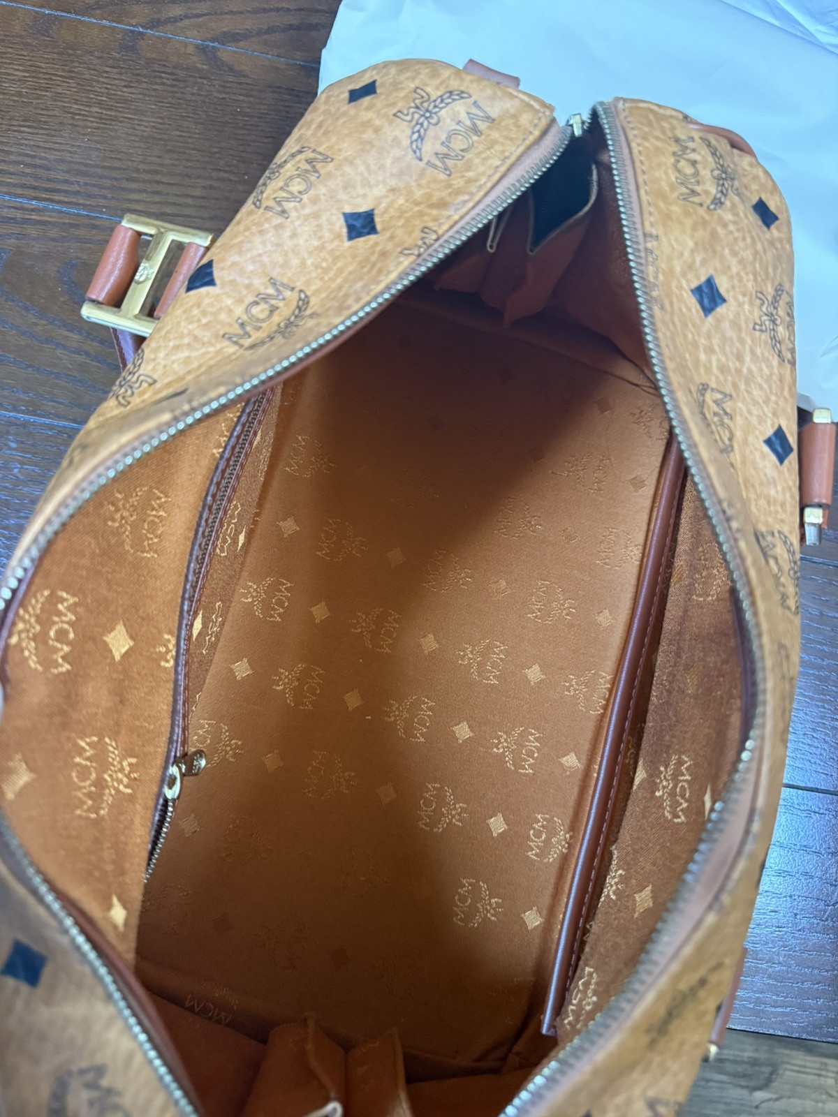 MCM Boston Bag Leather Visetos Pattern Brown Pre-owned, Slight Wear Japan