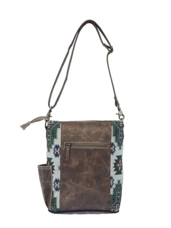Hopofly Leather and Up Cycled Geometric Print Canvas Shoulder Bag