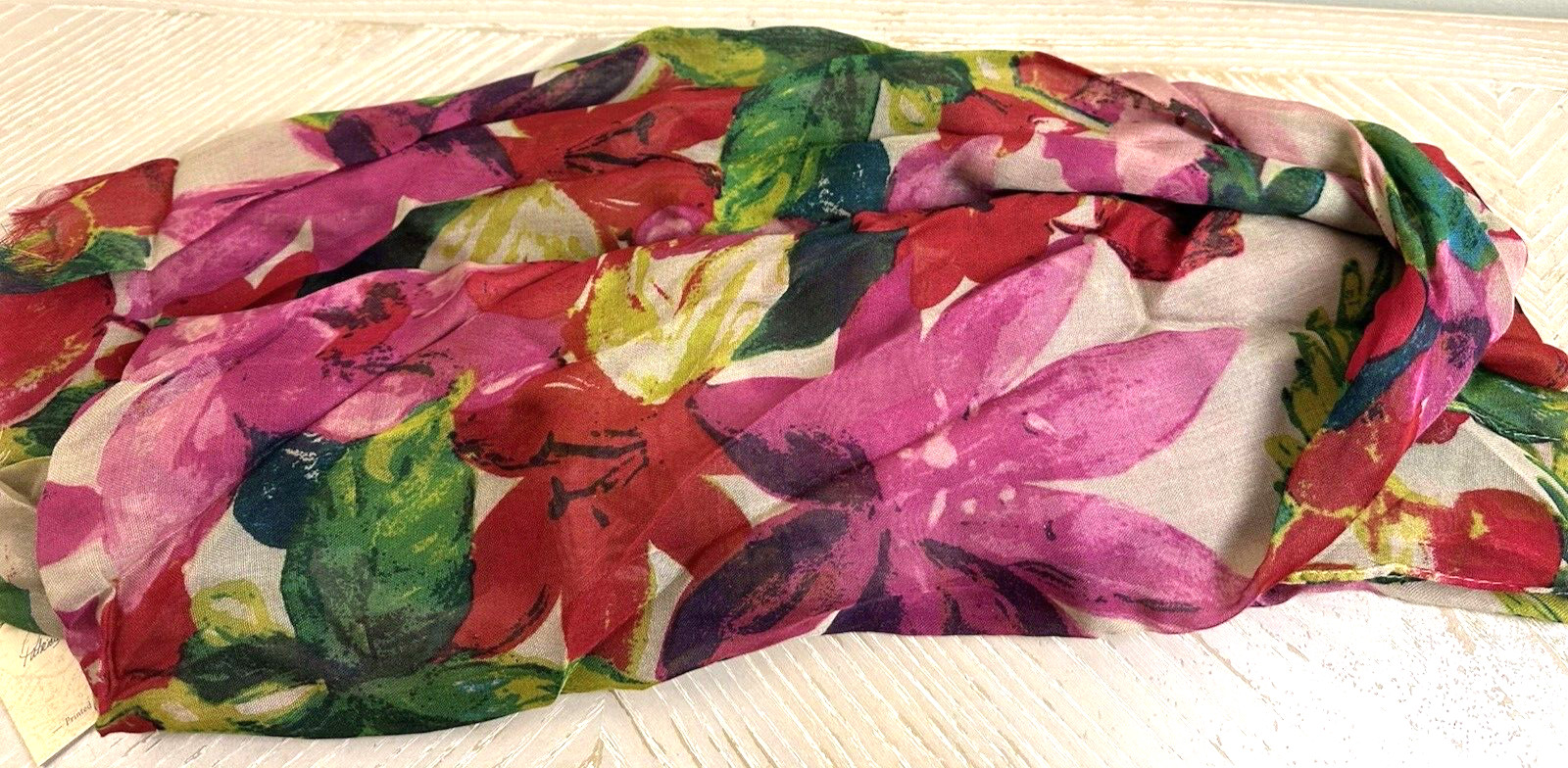 PATRICIA NASH SPRING MULTI TAN RED PINK FLORAL LEATHER WRISTLET & SCARF SET