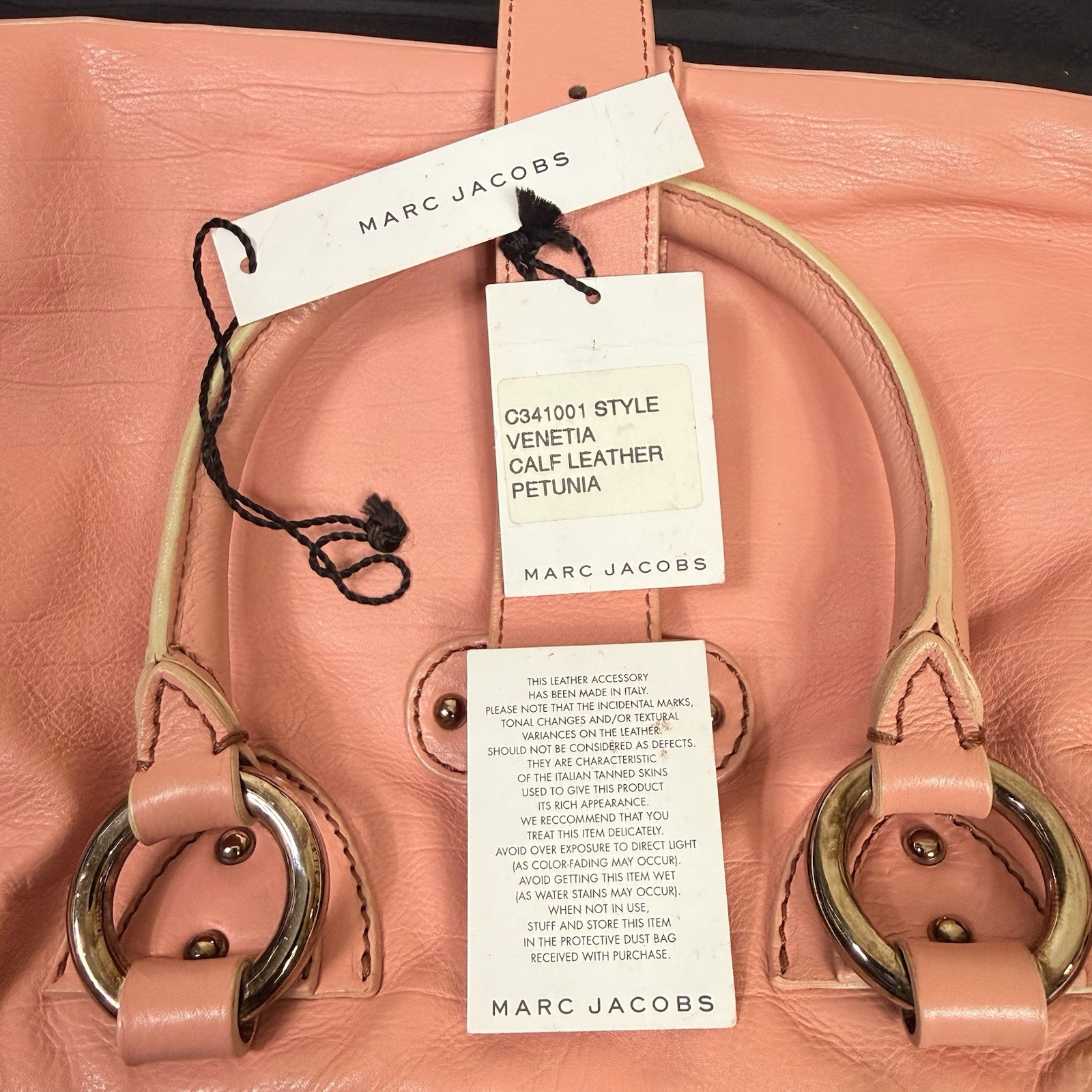 Marc Jacobs Venetia Satchel Bag Calf Leather Petunia Quartz Rose Pink Italy Made