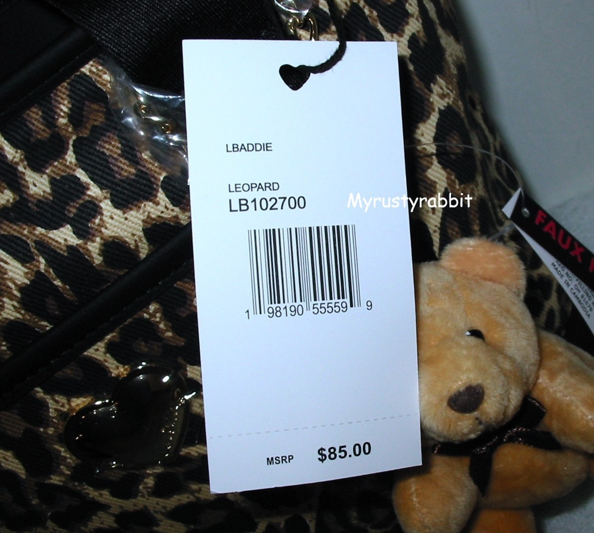 Betsey Johnson Leopard Print Crossbody Tote Bag w Teddy Bear Charm Brown & Black