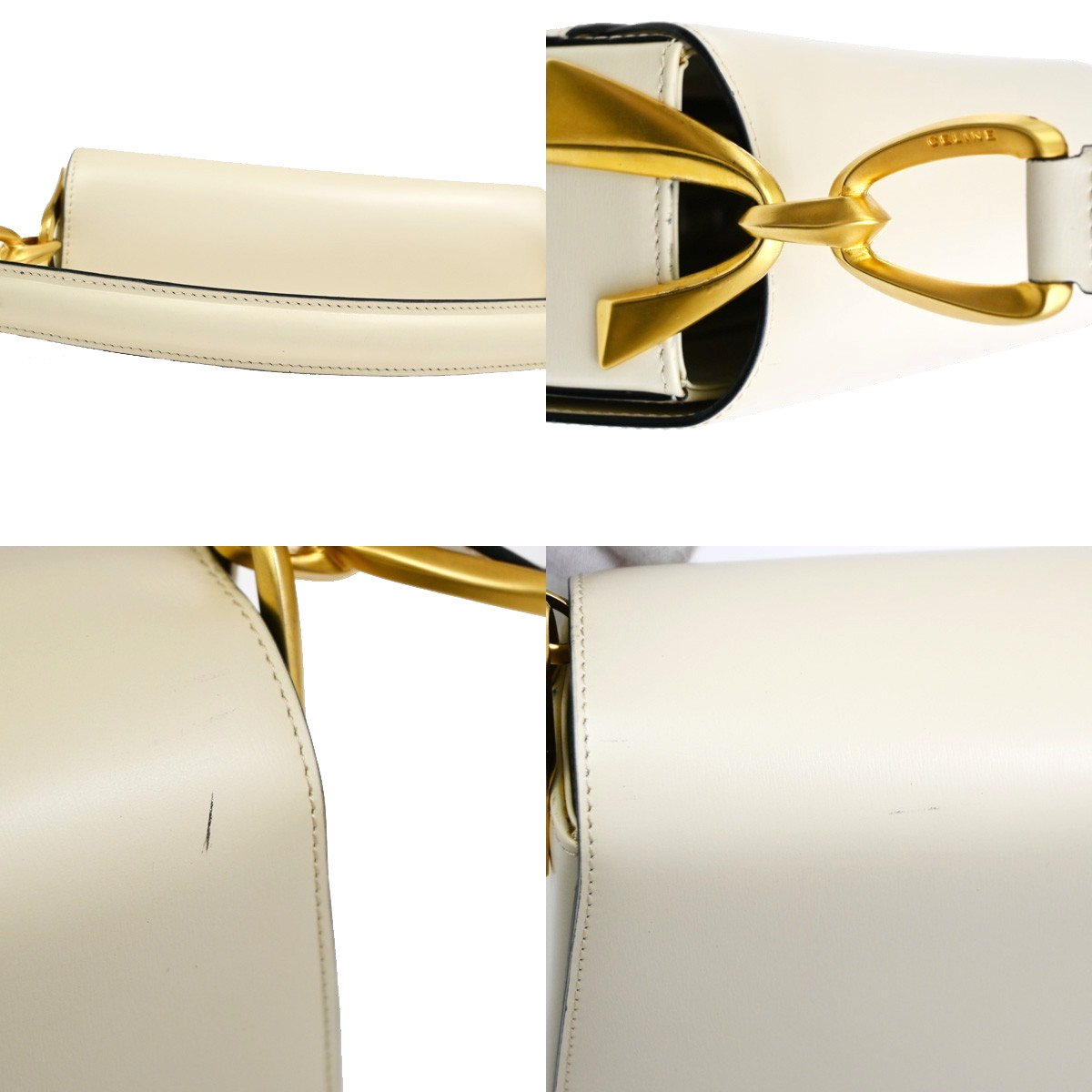 CELINE 2Way Hand Shoulder Crossbody Bag Leather White GHW Italy 31TA677