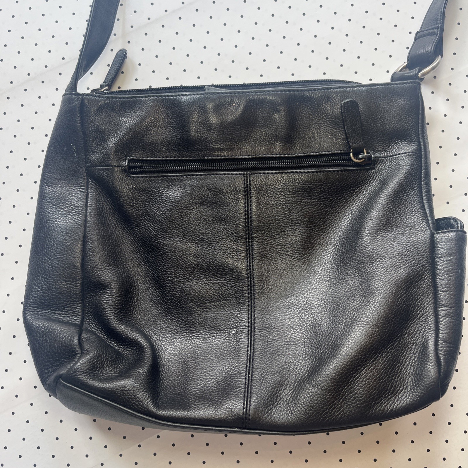 Rolfs Genuine Leather Hobo Shoulder Bag Black Organizer Zip Pocket