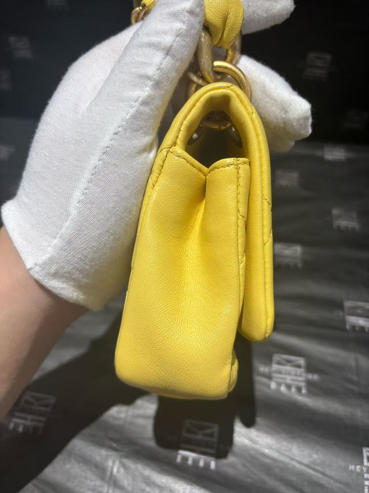 Chanel Classic Flap Large Mini Shoulder Crossbody Bag Yellow Lambskin CandyChain