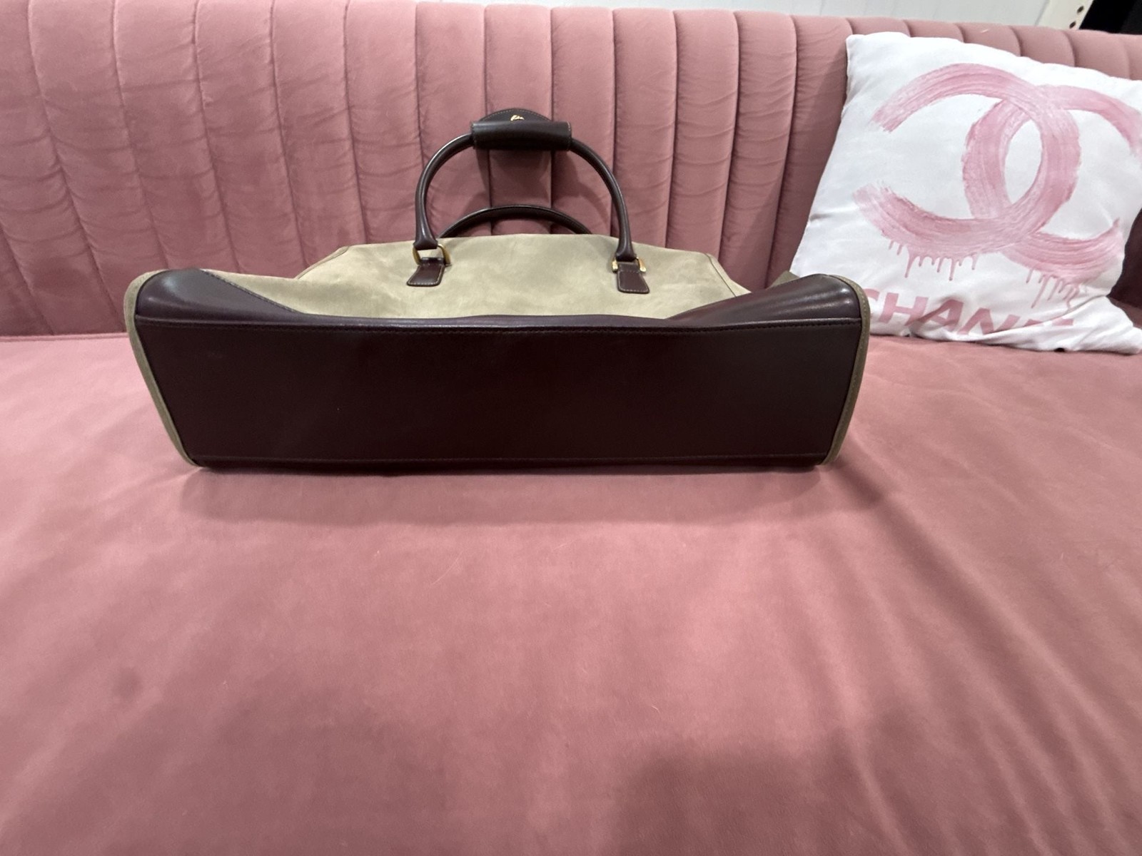 Diane von Furstenberg Olive Suede and Brown Leather Briefcase Messenger Bag