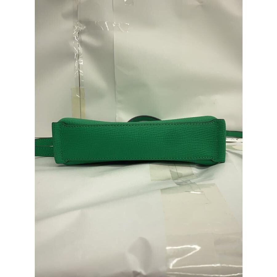 Longchamp Green Leather Shoulder Bag Women 9.45×6.69×1.77 Auth