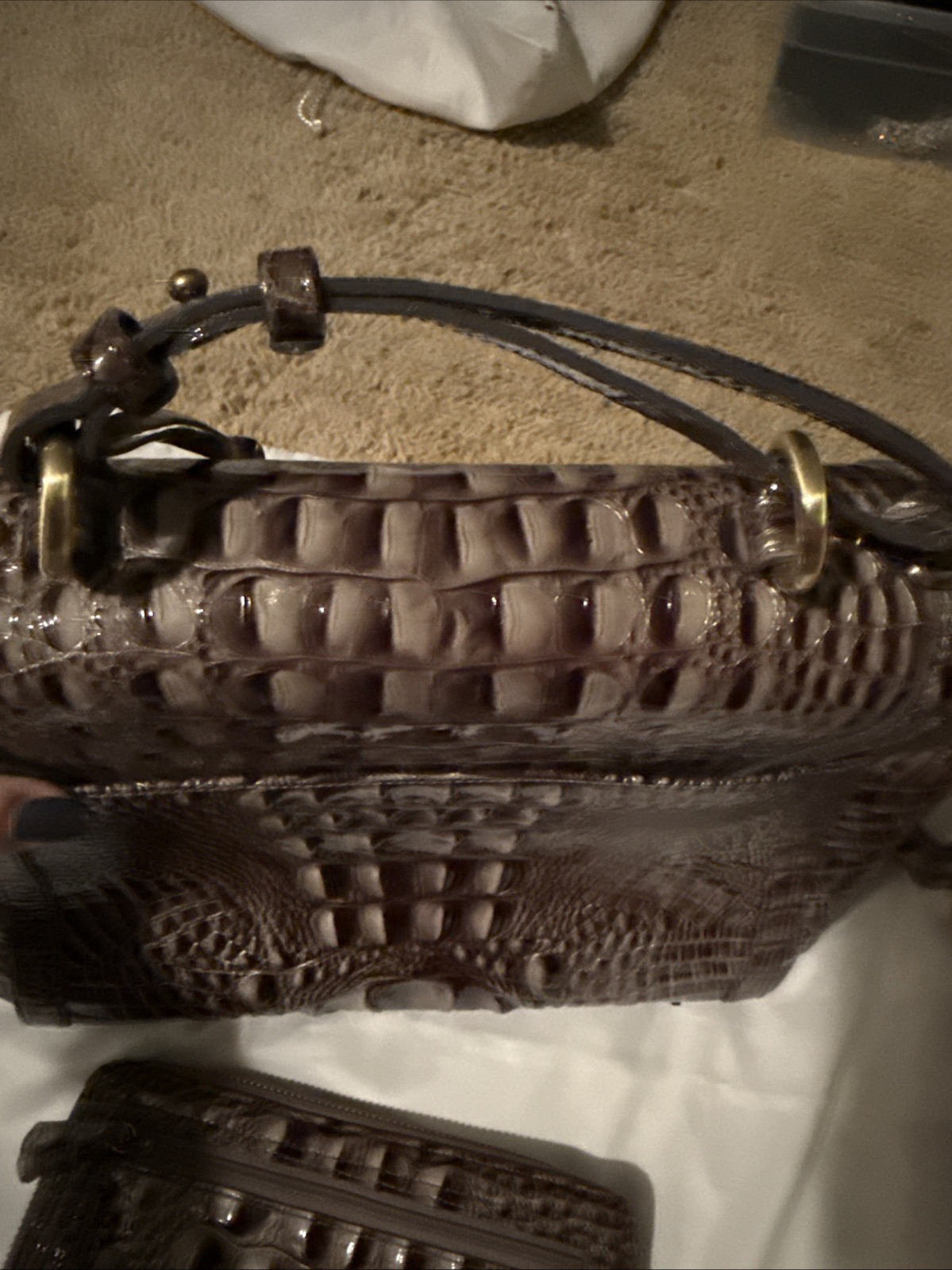 Brahmin Steel Grey Patent Leather Bag WITH WALLET