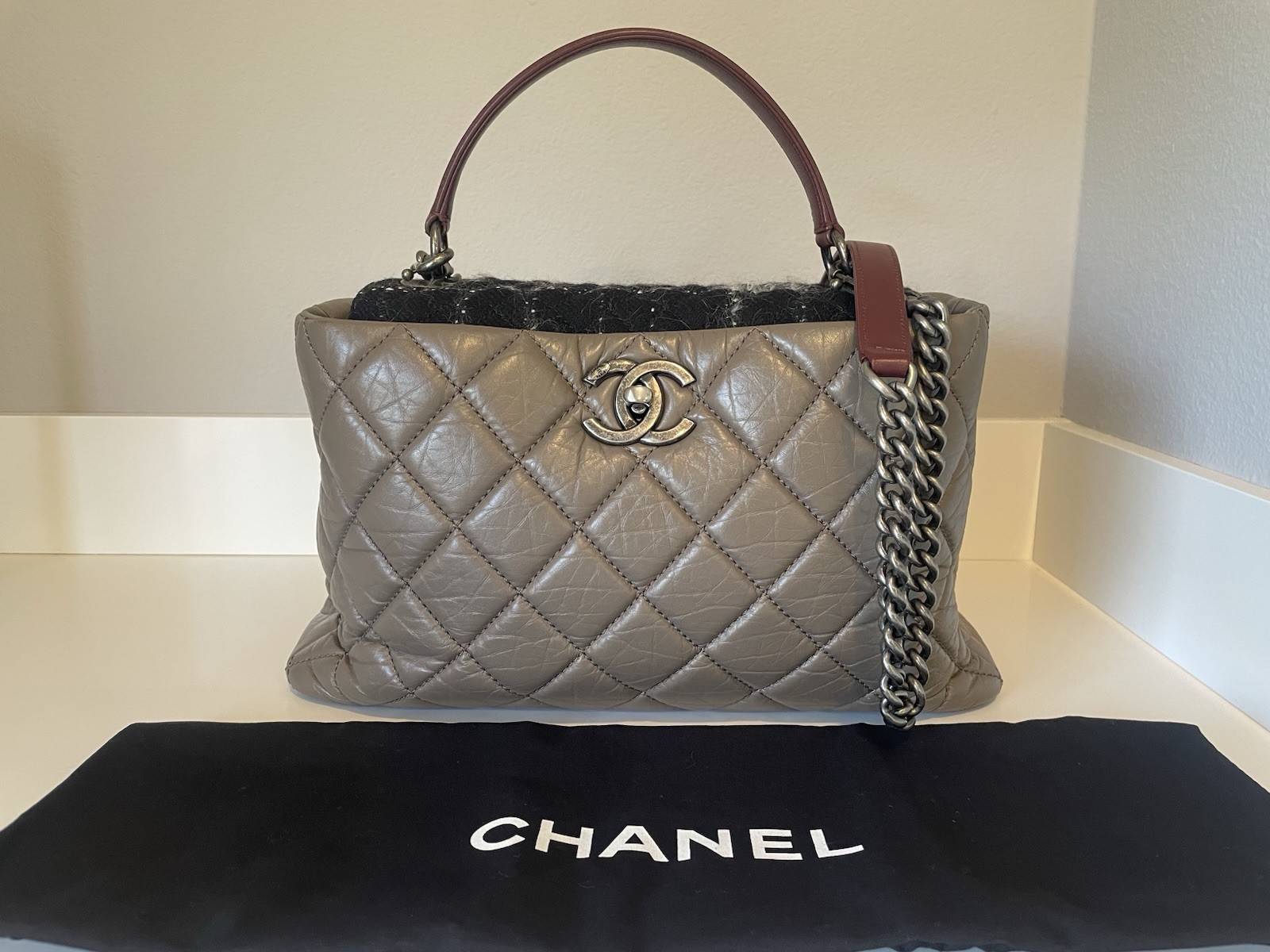 Authentic CHANEL Tweed & Quilted Portobello 2-Way Top Handle Tote Handbag