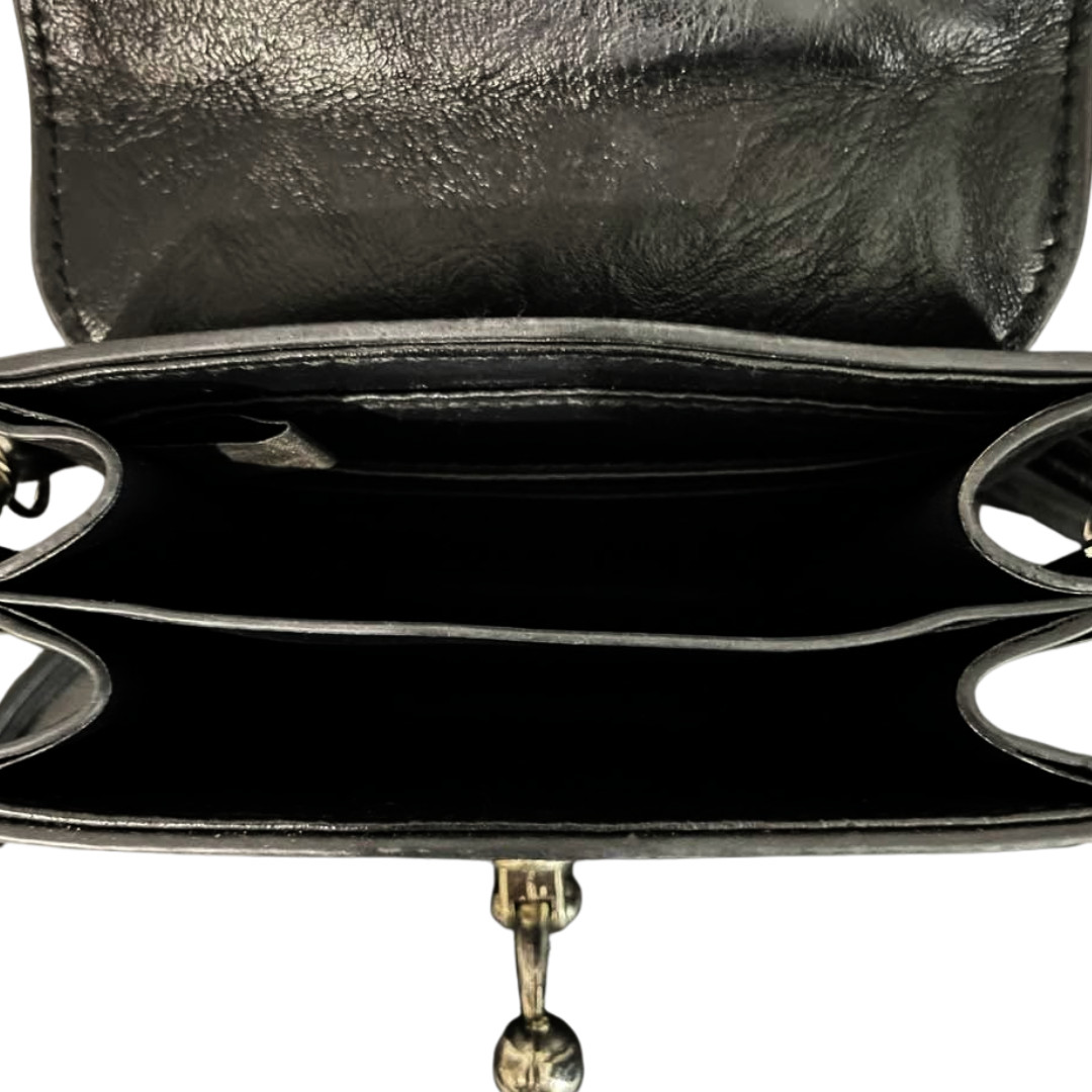 Womens Black Mini Crossbody Bag Small Expandable 2-Compartment Festival Purse