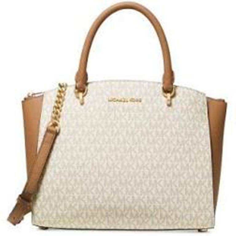 $338. Michael Kors Women’s Ellis Signature Cross Body Satchel Vanilla Gold