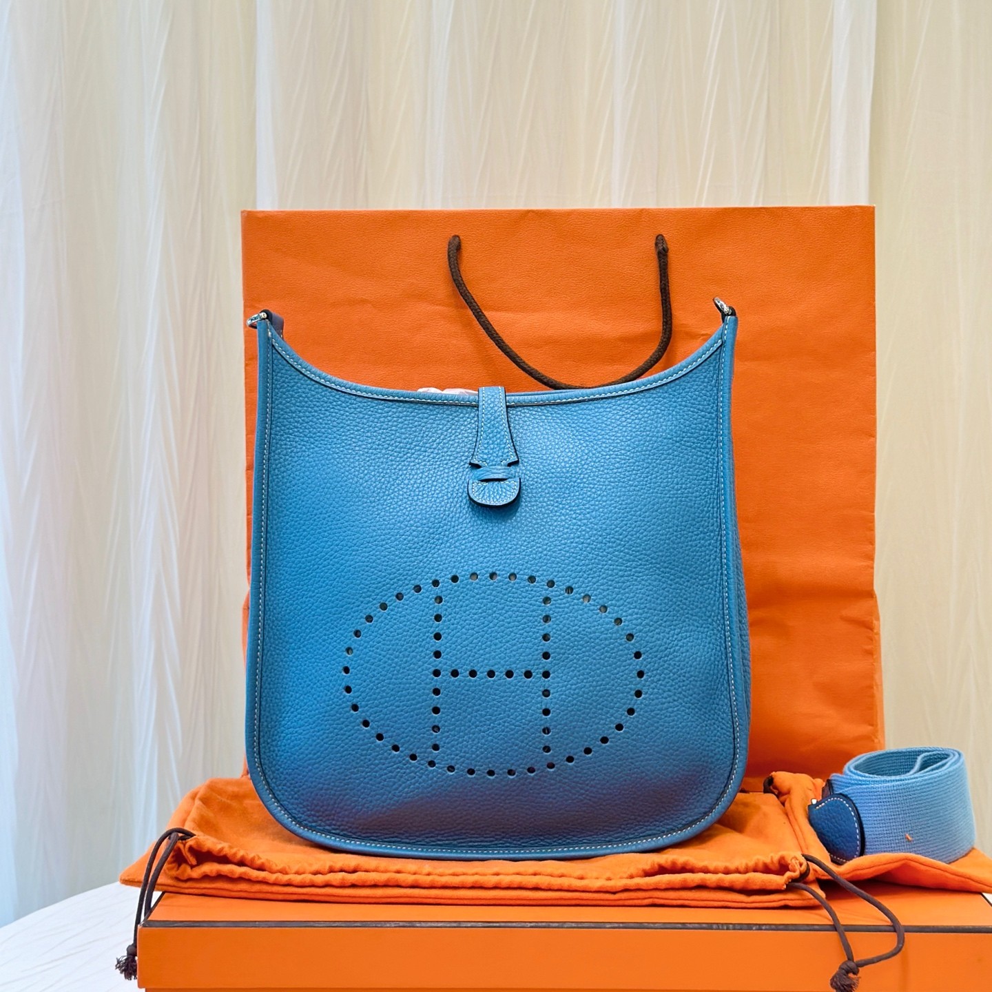 Hermes Evelyne 29 Northern Blue Clemence Leather Crossbody Bag Duty Paid