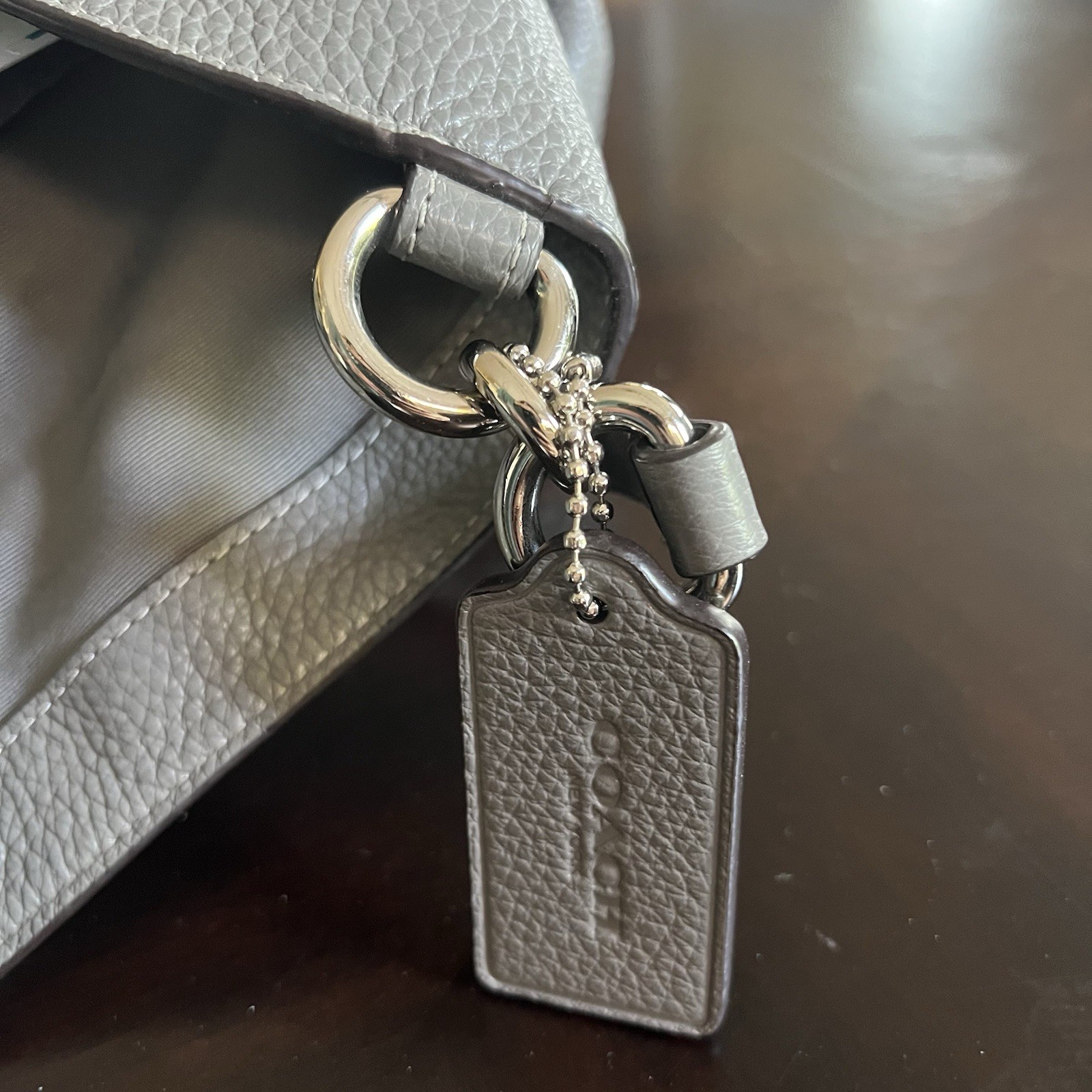 Coach Gray Pebbled Shoulder Bag, Silver Hardware, Bag Charm, Inner Pockets