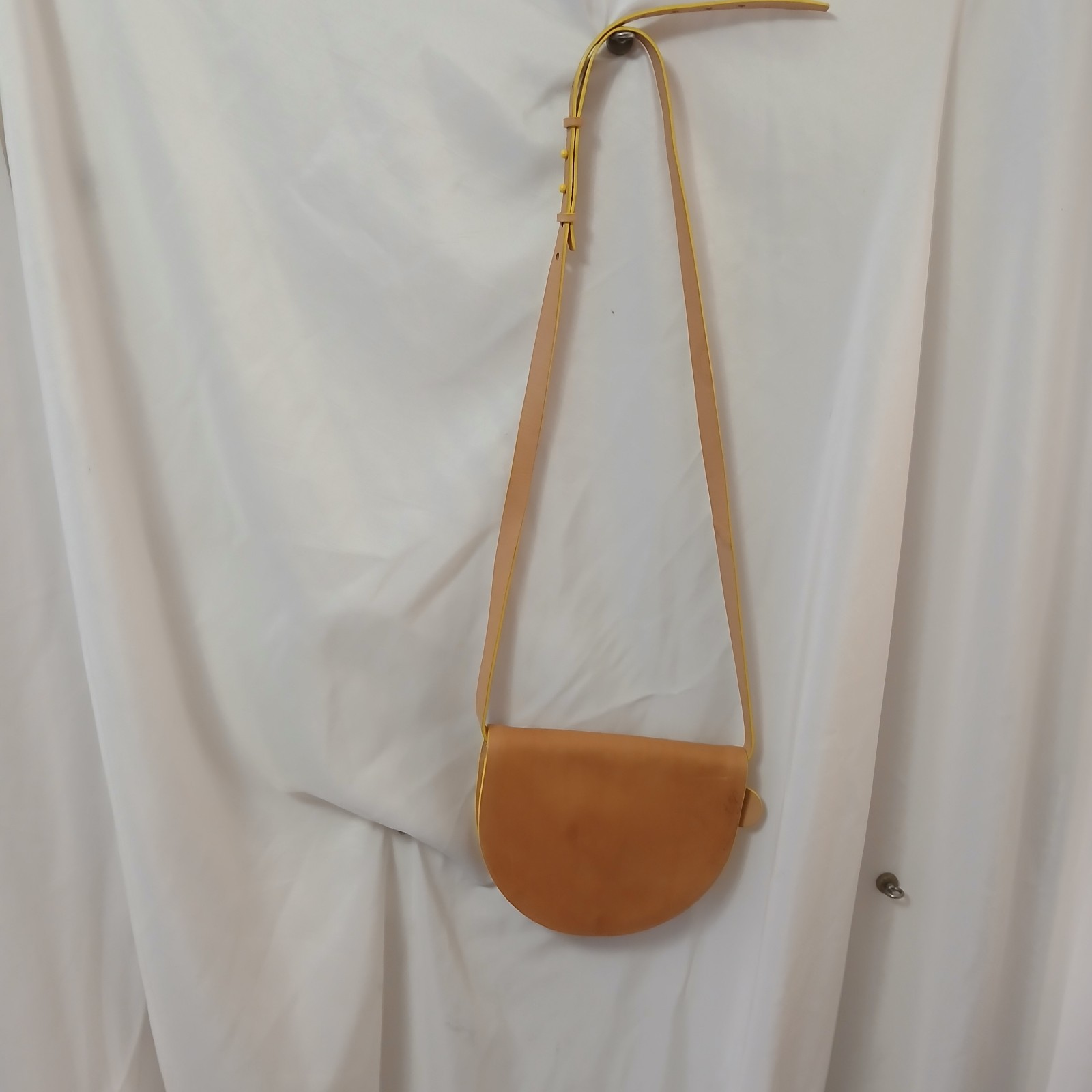 Kate Spade Saturday Genuine Leather Half Circle Crossbody Bag in Tan Yellow Trim