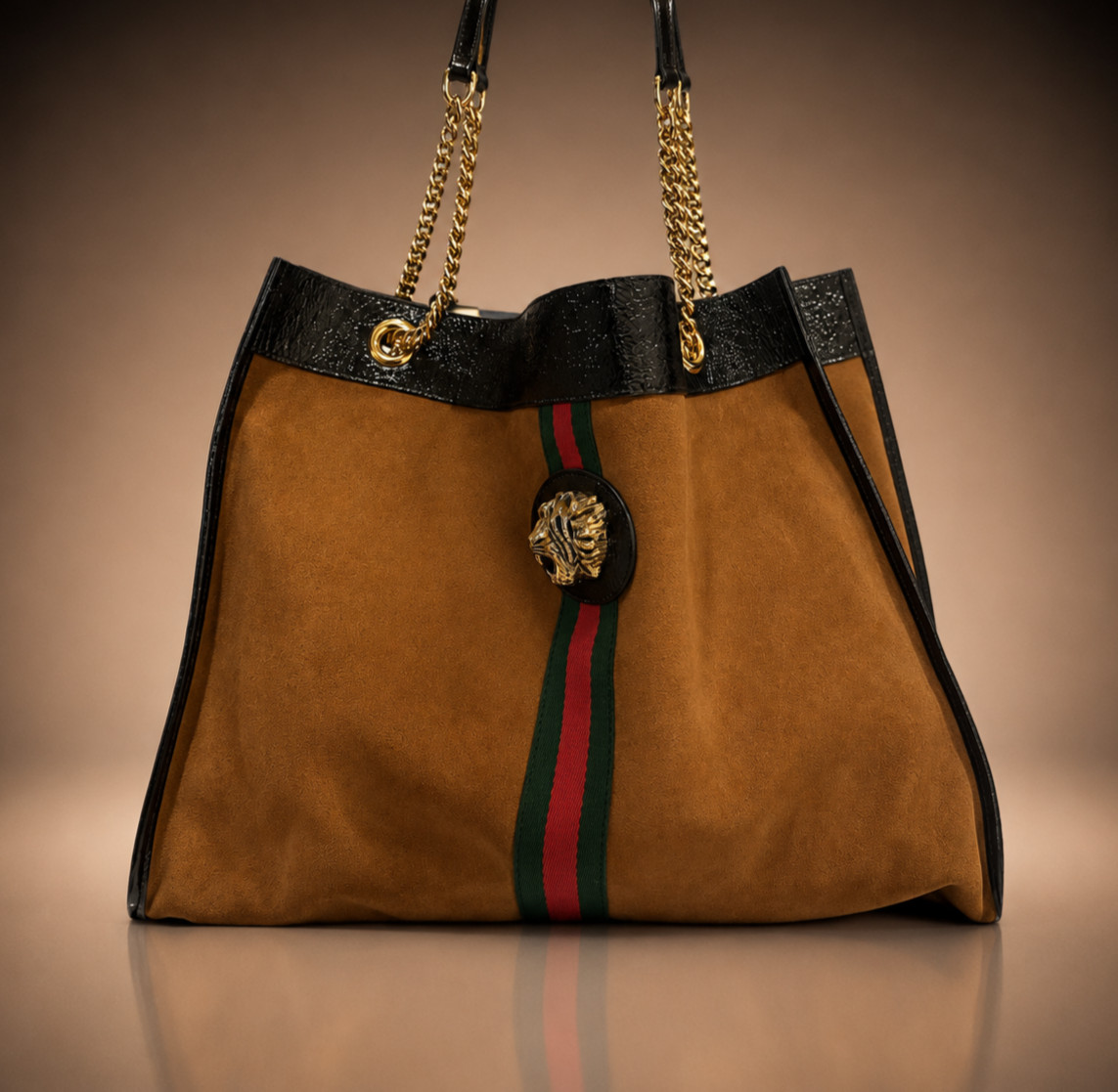 New! Gucci Women’s Large Rajah Suede Calf Leather tote with strips-$3150