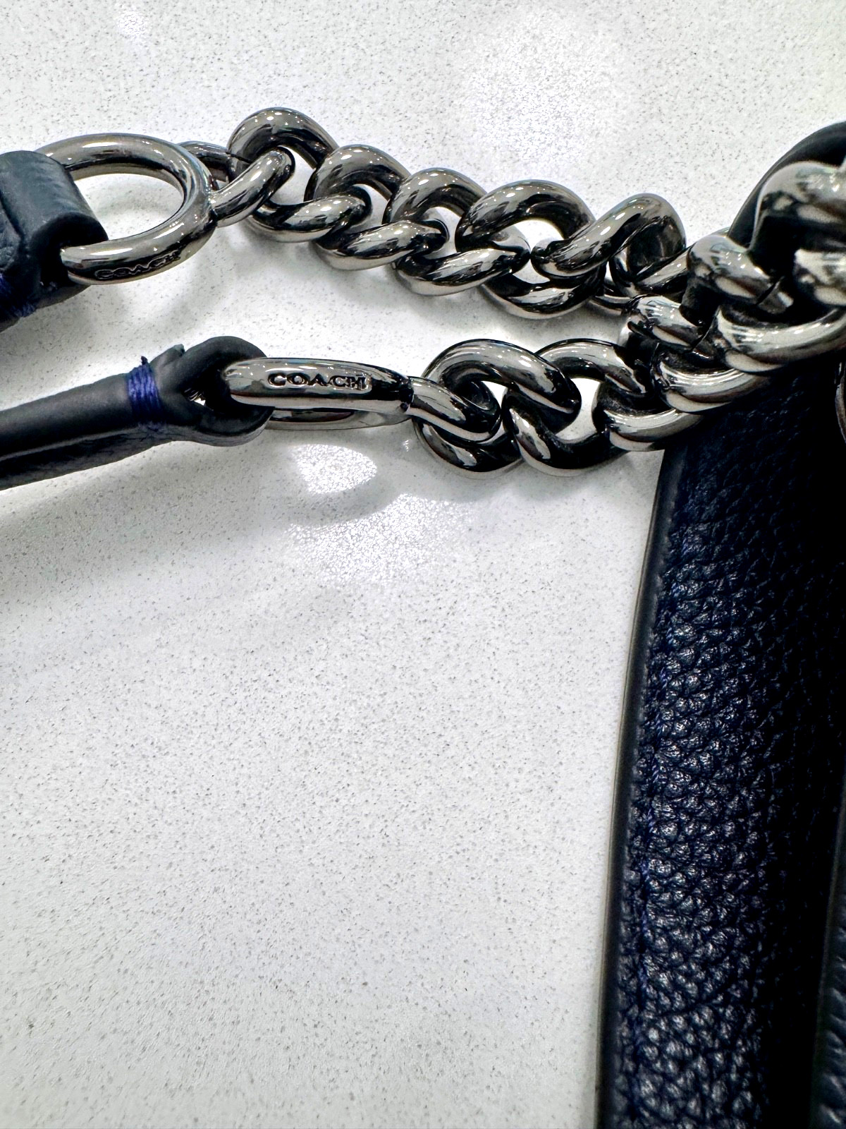 Coach Edie Turnlock Handbag 36855 Navy Blue Leather Shoulderbag Gunmetal