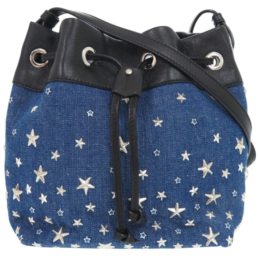 JIMMY CHOO Bag: Star Studs JUNO S Blue/Black W17.8H21D10cm w/dust bag;