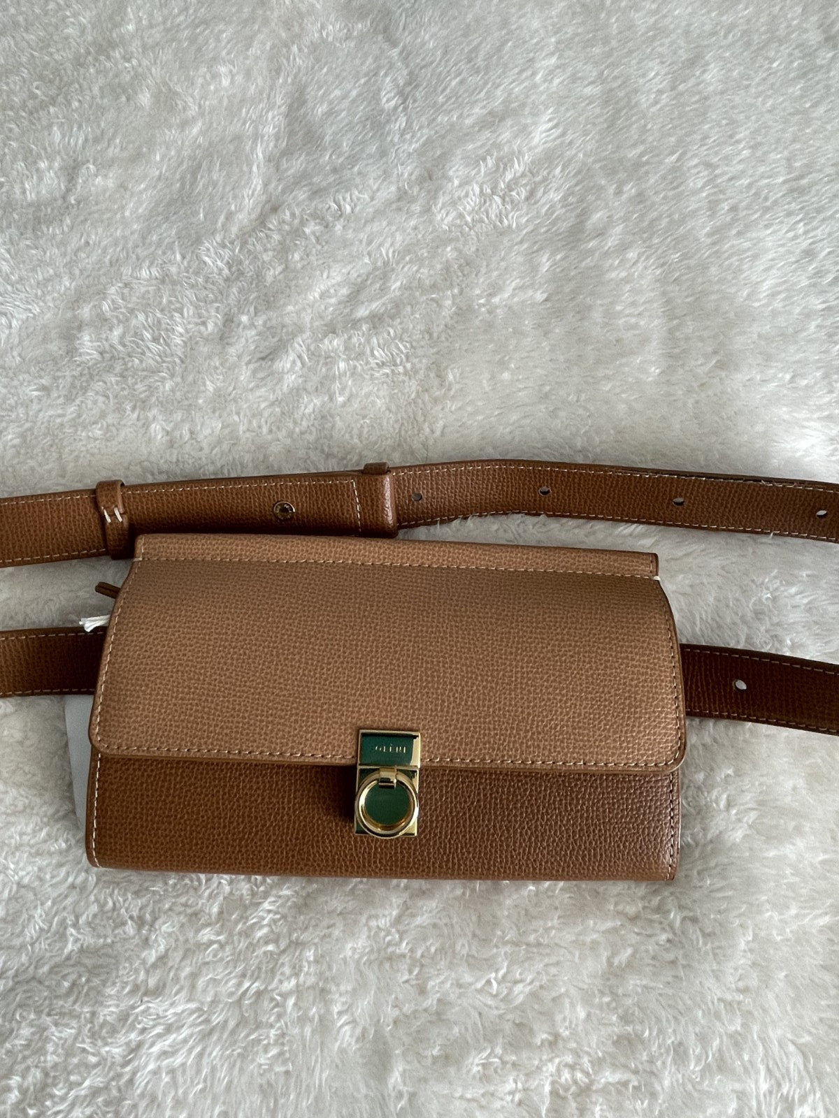 Polene Numero Sept Belt Bag Edition Textured Leather Duo Camel NWT