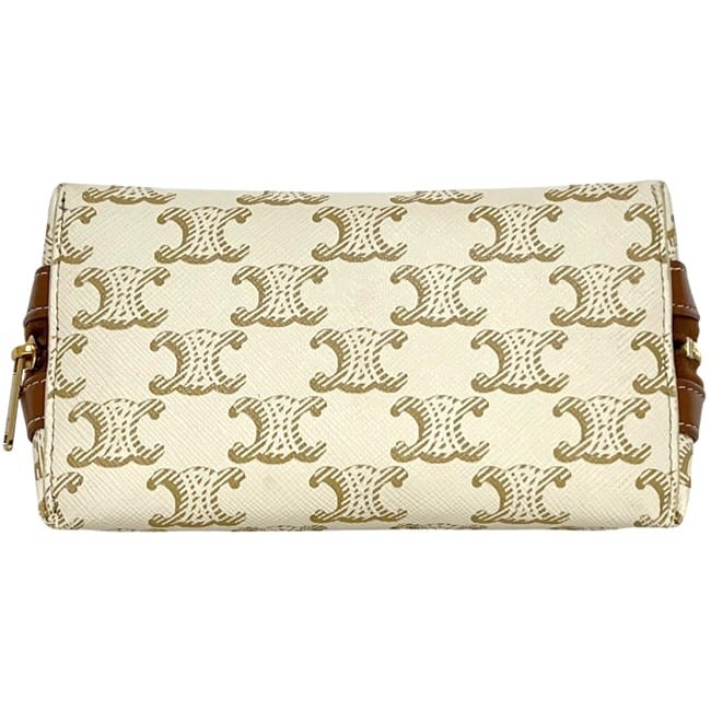 Pre-owned Celine Triomphe pouch in white and brown, PVC and leather, model